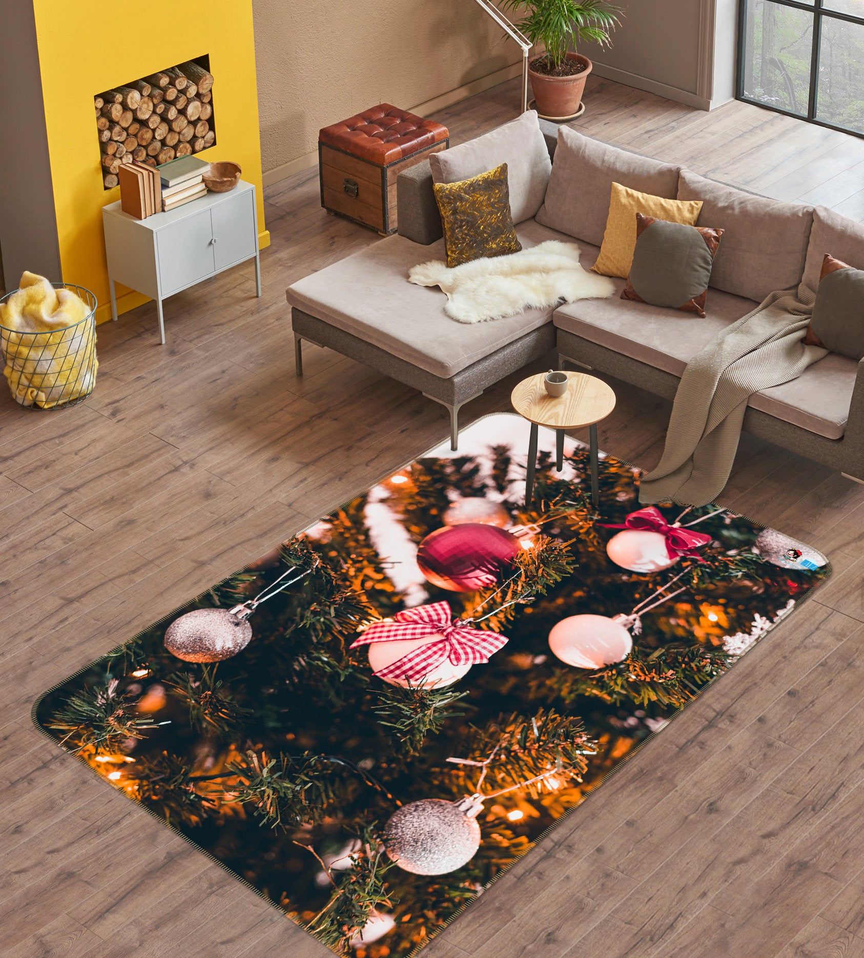 3D Ball Bow Tree 57041 Christmas Non Slip Rug Mat Xmas