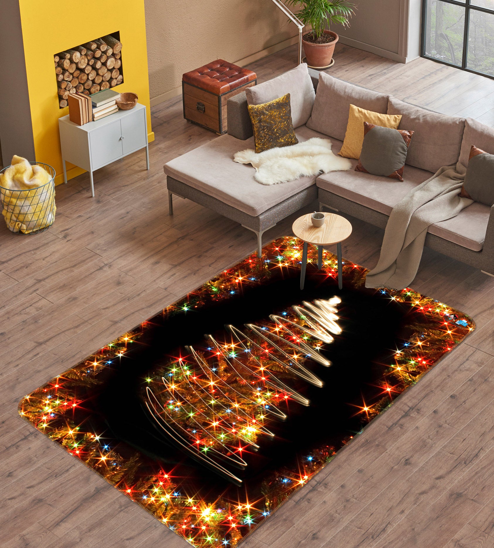 3D Colored Lights Tree 57013 Christmas Non Slip Rug Mat Xmas