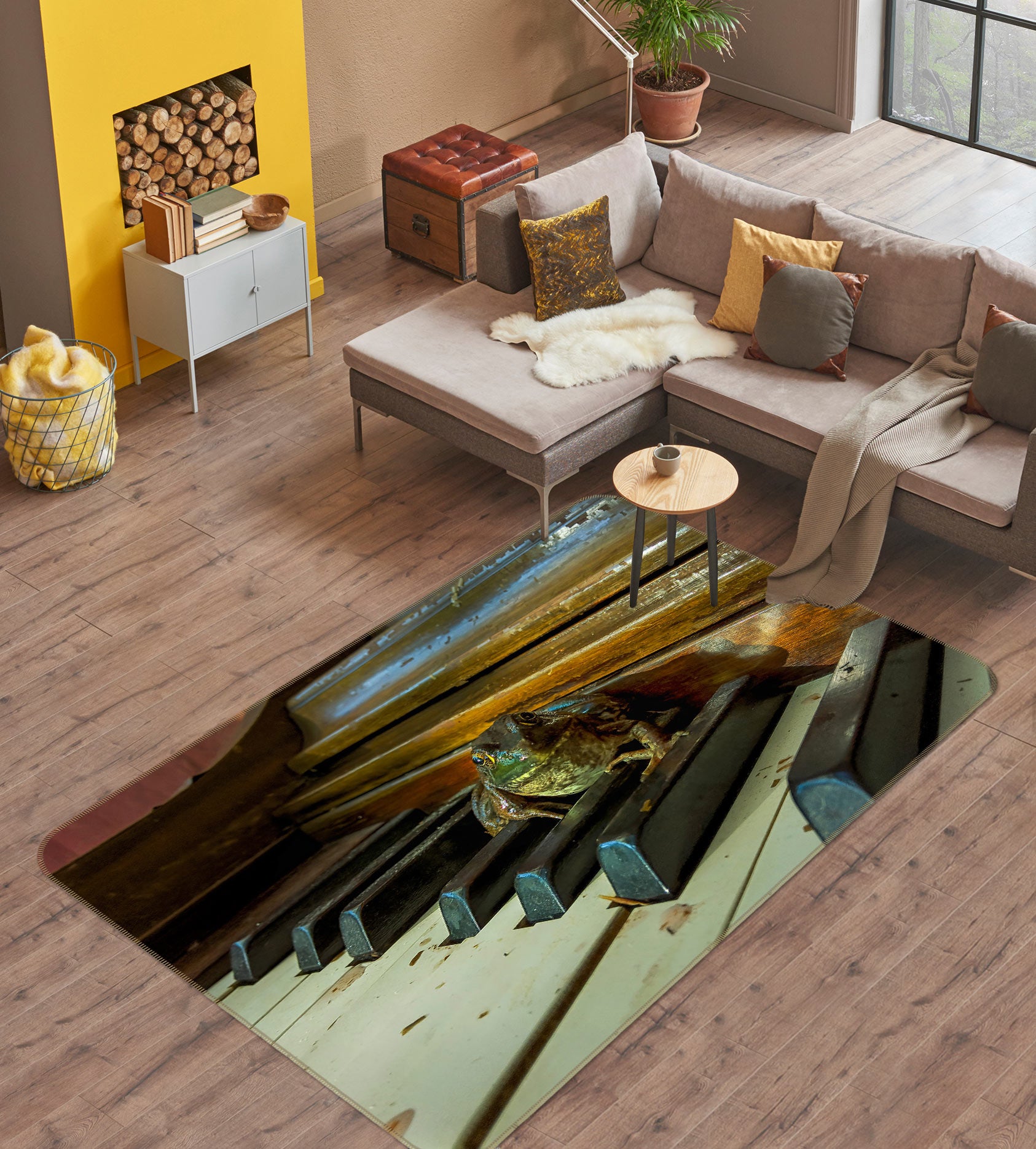 3D Old Piano Frog 1028 Jerry LoFaro Rug Non Slip Rug Mat