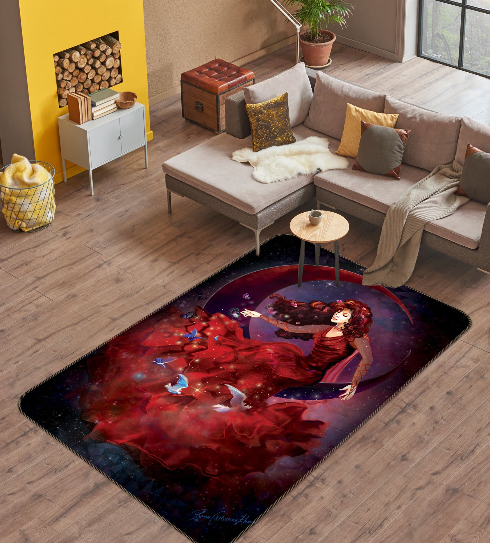 3D Red Girl 3032 Rose Catherine Khan Rug Non Slip Rug Mat