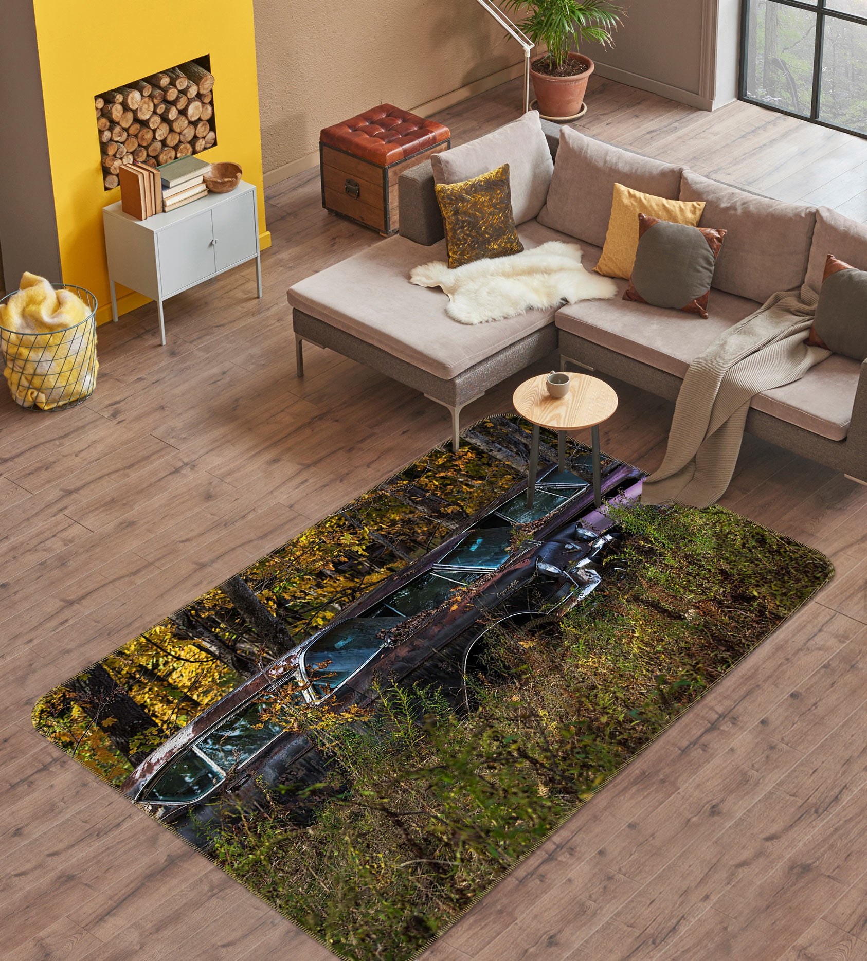 3D Forest Black Car 1003 Jerry LoFaro Rug Non Slip Rug Mat