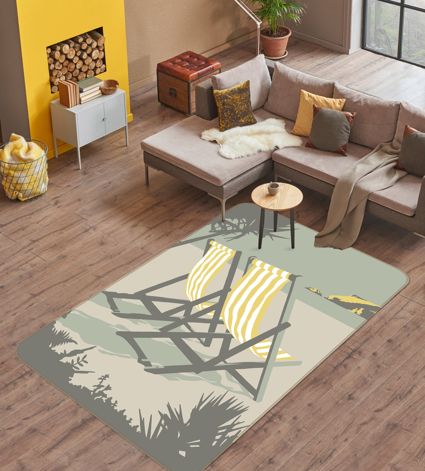 3D Polzeath Deckchairs 1134 Steve Read Rug Non Slip Rug Mat