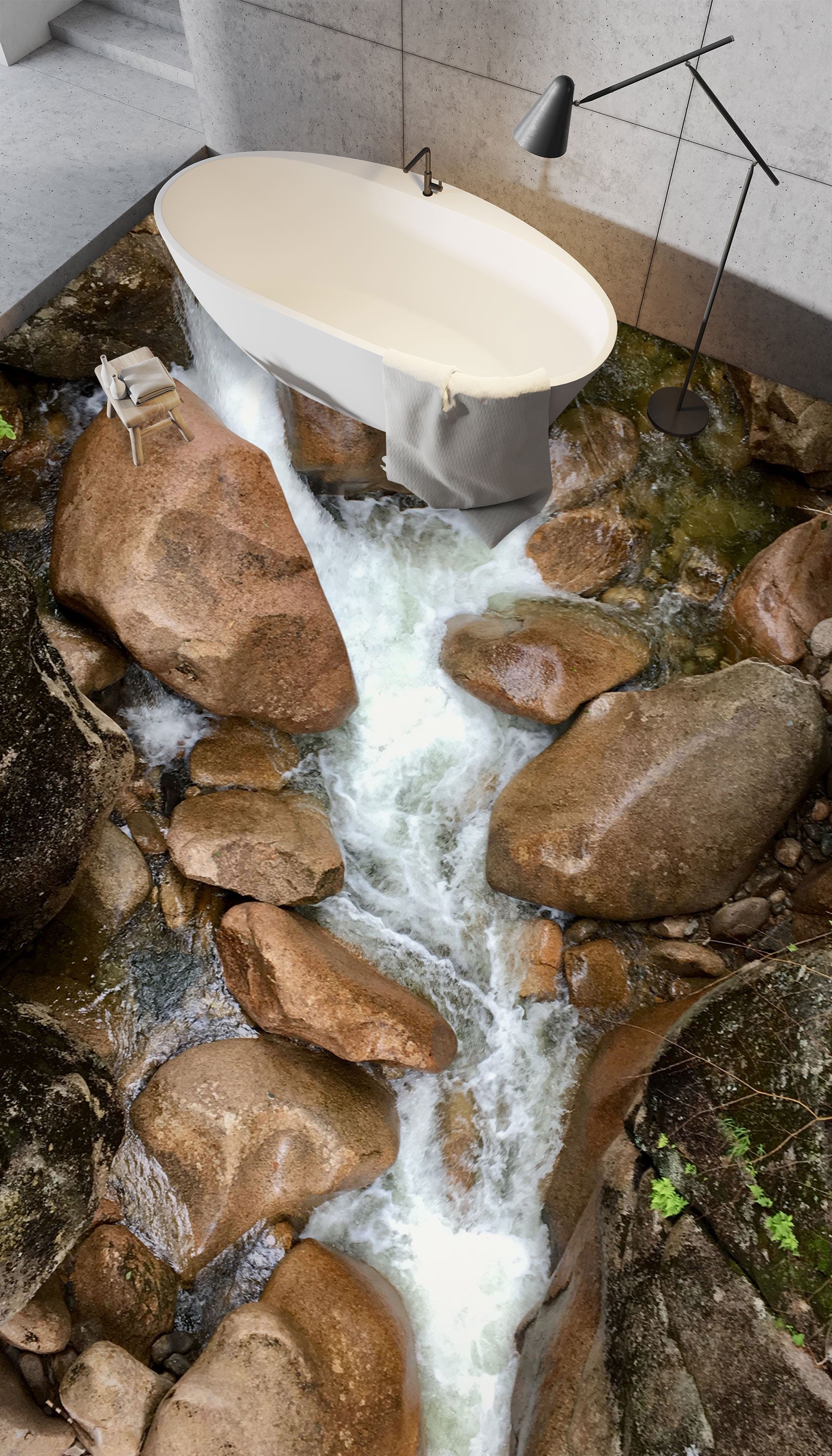 3D Rushing Water 180 Floor Mural Wallpaper Murals Rug & Mat Print Epoxy waterproof bath floor