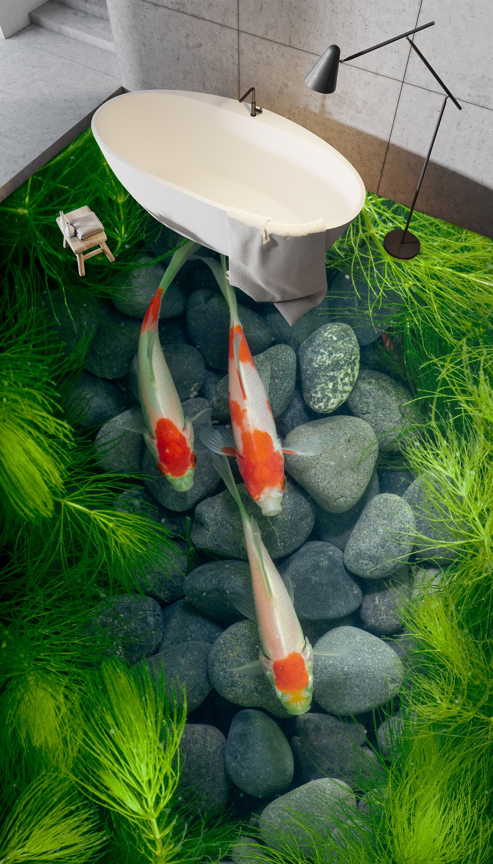 3D Three Koi In Order 185 Floor Mural Wallpaper Murals Rug & Mat Print Epoxy waterproof bath floor