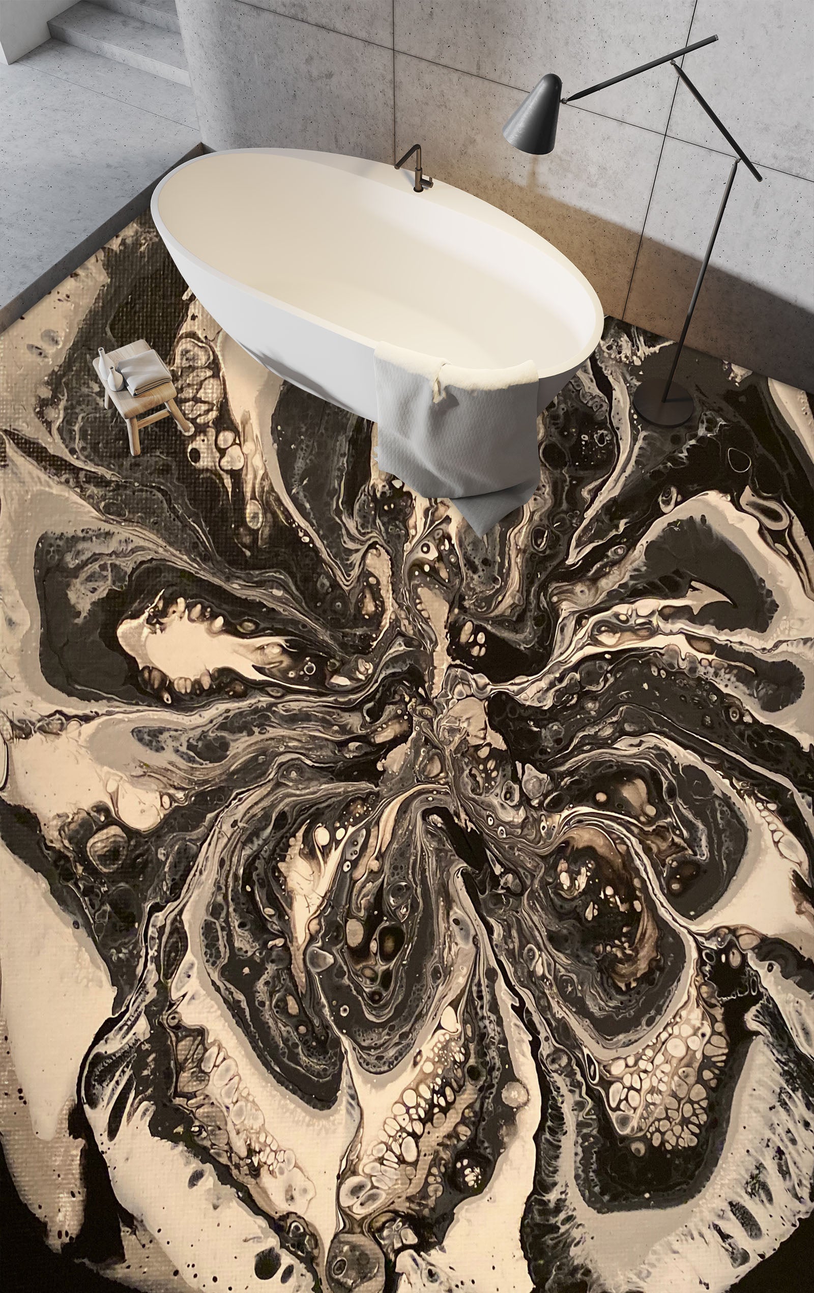 3D Black Ink Pattern 98197 Valerie Latrice Floor Mural Wallpaper Murals Self-Adhesive Removable Print Epoxy