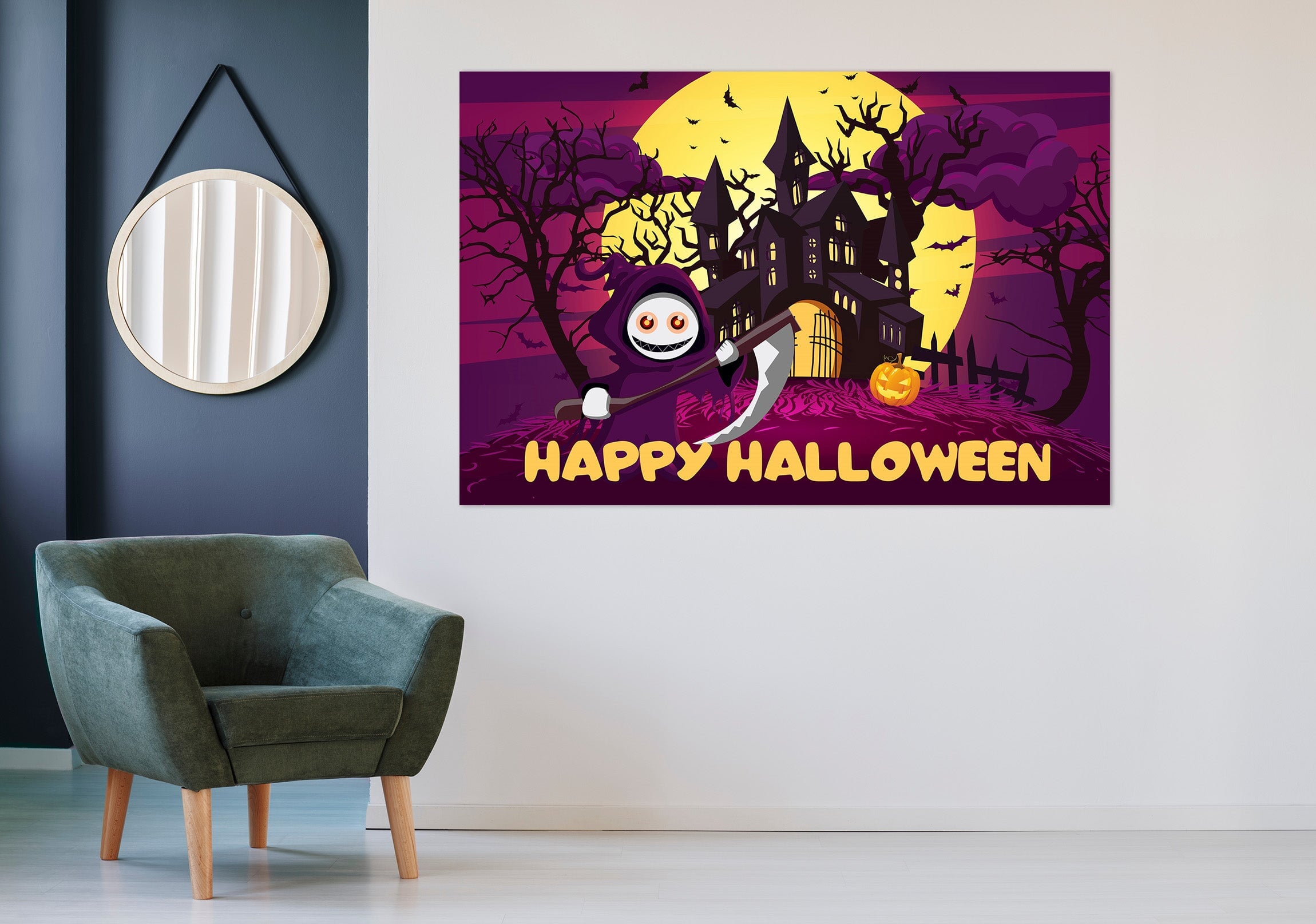 3D Moon Villa Scythe 004 Halloween Wall Stickers Wallpaper AJ Wallpaper 2