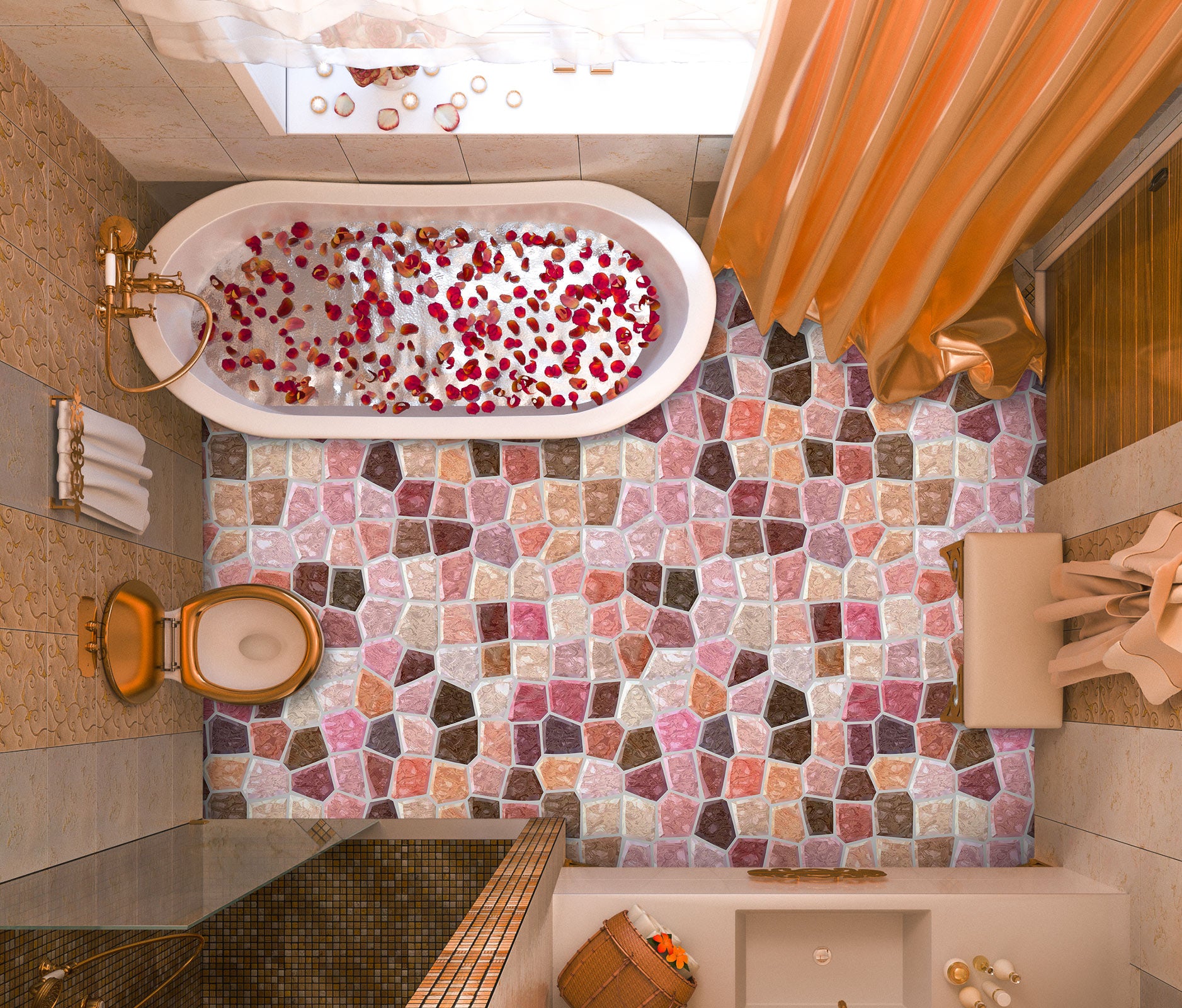 3D Pink Stone Stitching 136 Floor Mural Wallpaper Murals Rug & Mat Print Epoxy waterproof bath floor