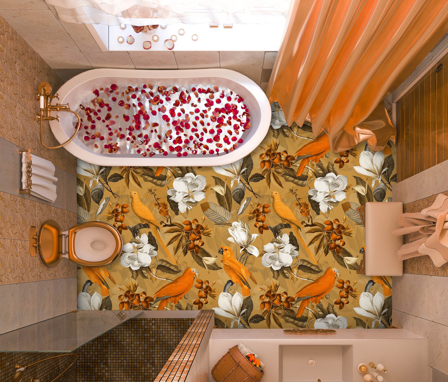 3D White Flowers Yellow Bird 10030 Uta Naumann Floor Mural Wallpaper Murals Self-Adhesive Removable Print Epoxy