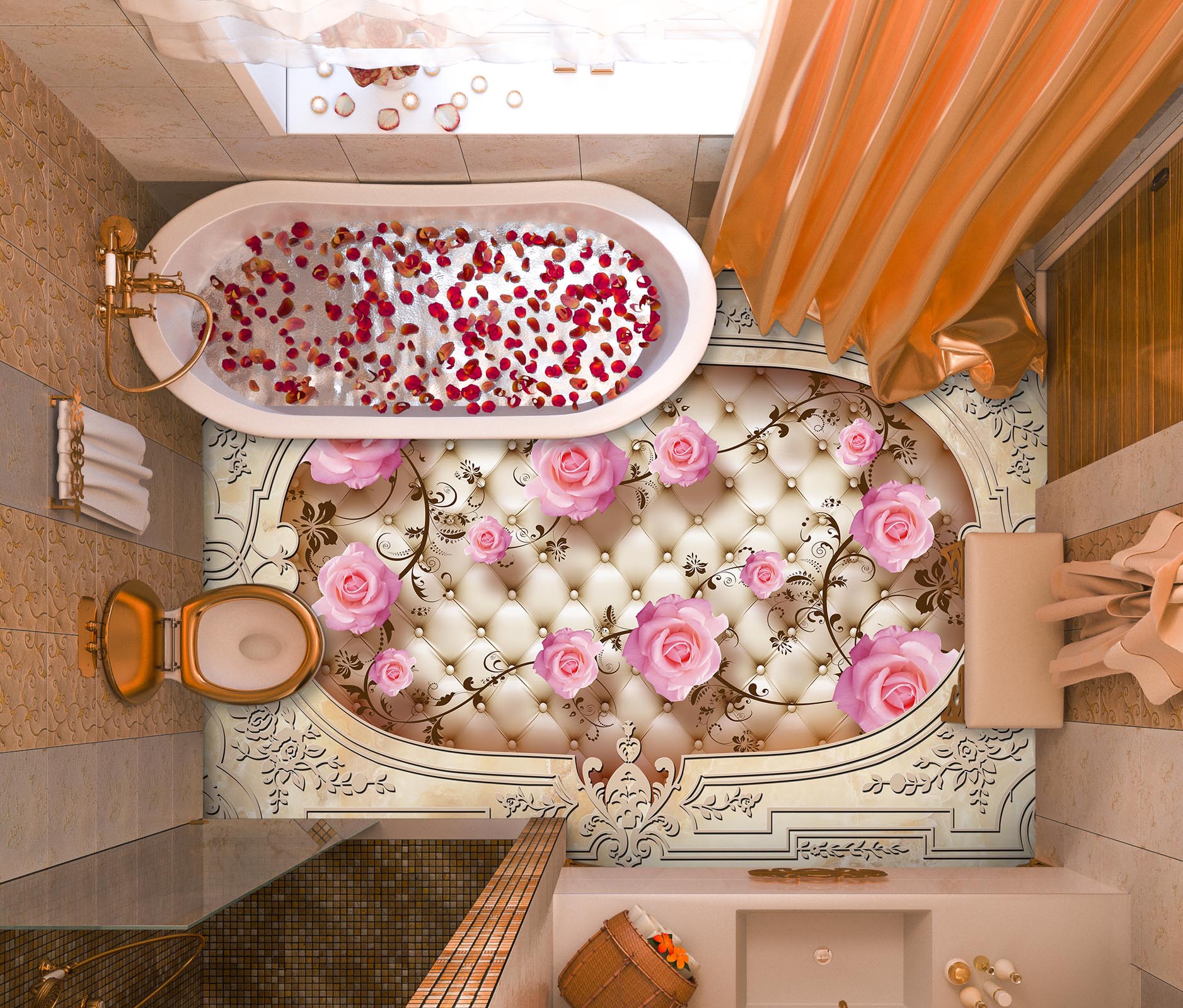 3D Pink Rose Connection 1505 Floor Mural Wallpaper Murals Self-Adhesive Removable Print Epoxy