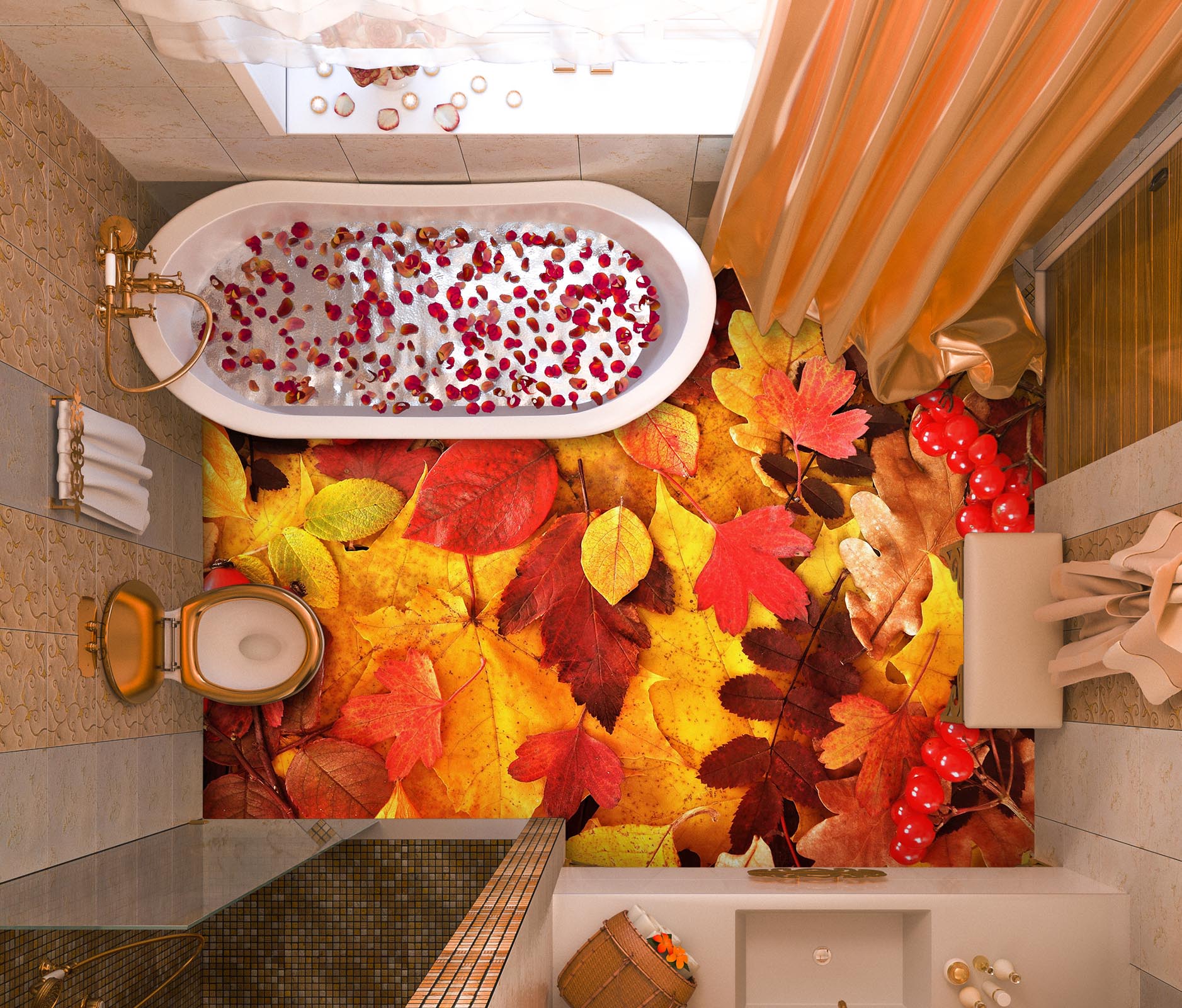3D Full-bodied Autumn Leaves 726 Floor Mural Wallpaper Murals Rug & Mat Print Epoxy waterproof bath floor