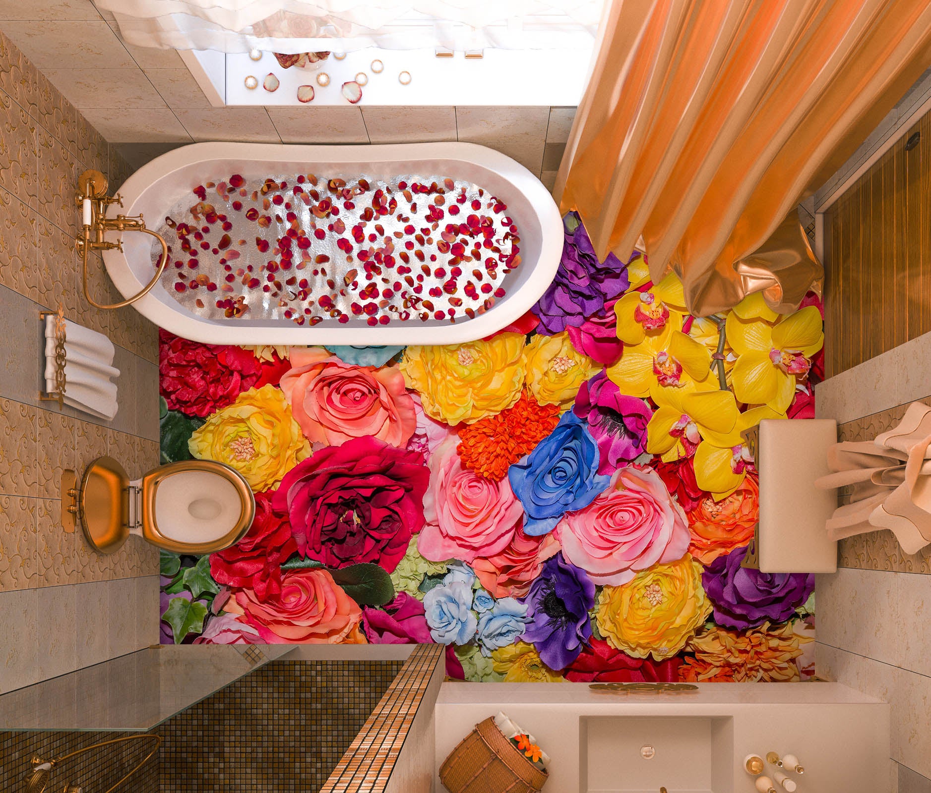 3D Warmly Colored Roses 338 Floor Mural Wallpaper Murals Rug & Mat Print Epoxy waterproof bath floor