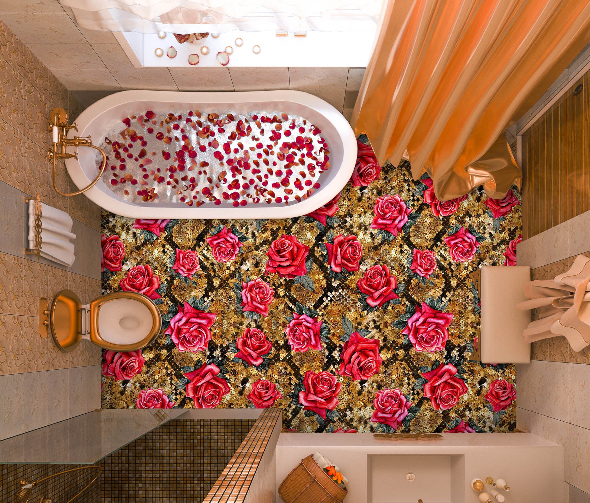 3D Red Rose Miss 143 Floor Mural Wallpaper Murals Rug & Mat Print Epoxy waterproof bath floor