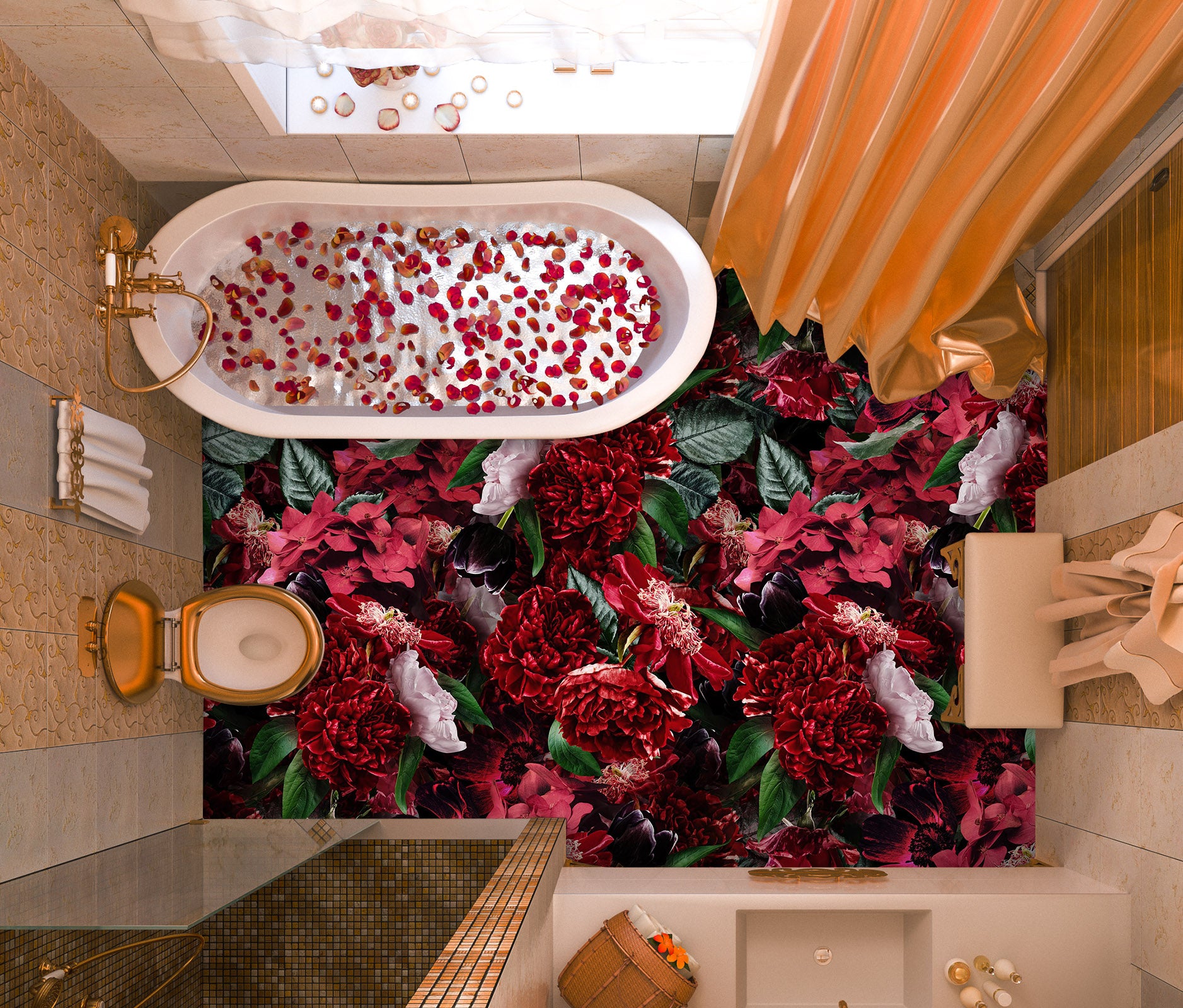 3D Flowers Red Clump 99227 Uta Naumann Floor Mural Wallpaper Murals Self-Adhesive Removable Print Epoxy