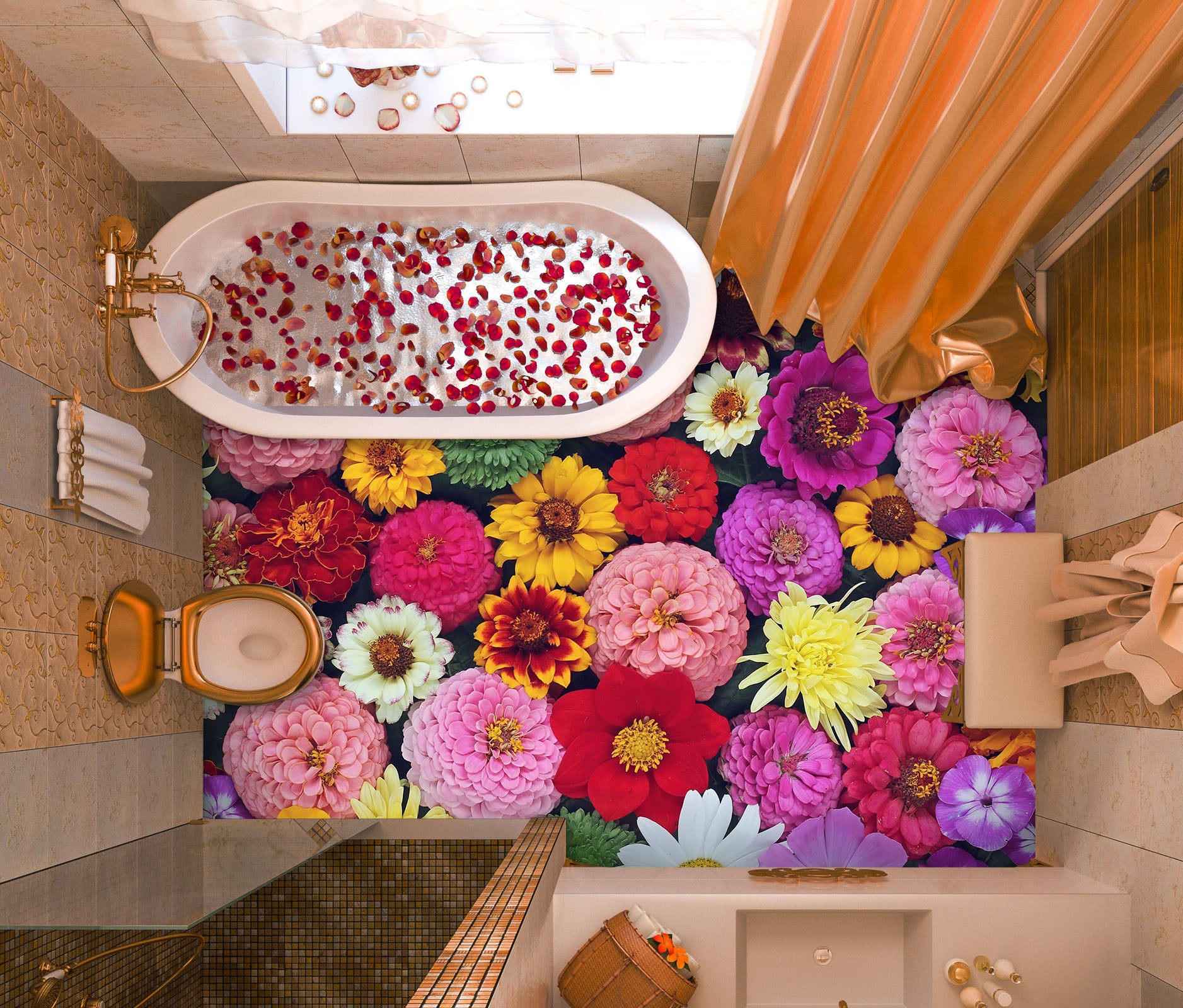 3D Rich Chrysanthemum 560 Floor Mural Wallpaper Murals Rug & Mat Print Epoxy waterproof bath floor