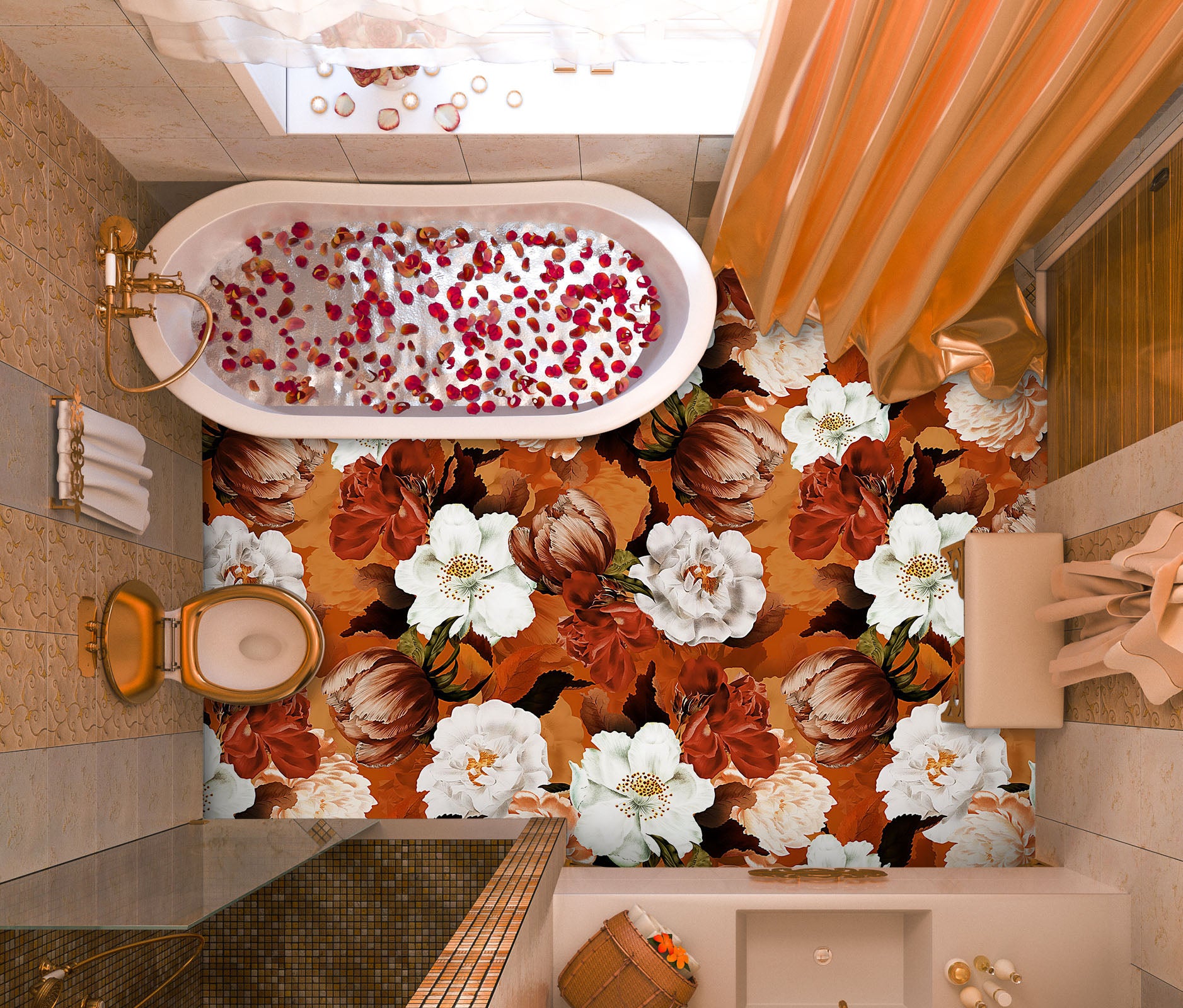 3D White Red Flower Pattern 99212 Uta Naumann Floor Mural Wallpaper Murals Self-Adhesive Removable Print Epoxy