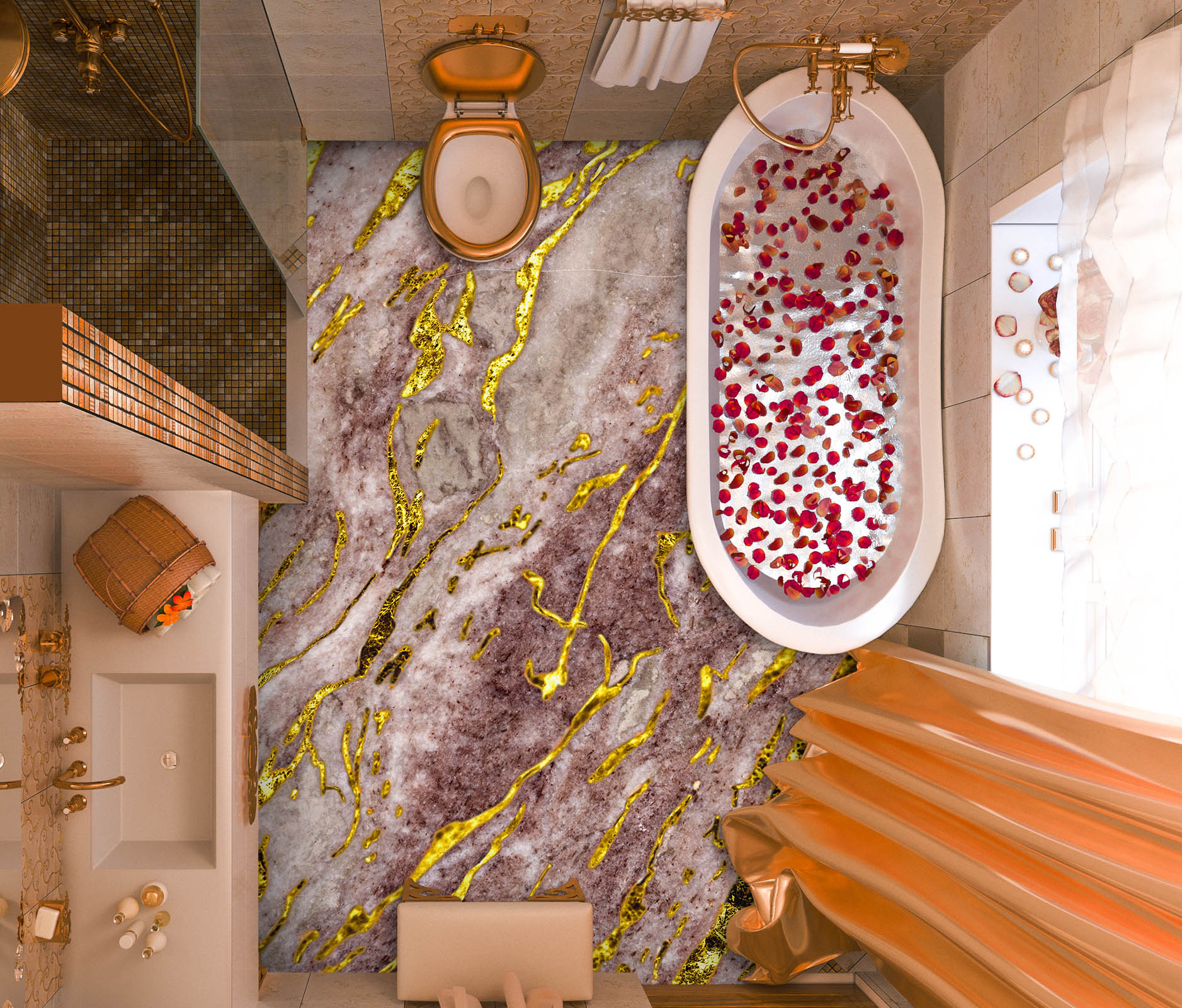 3D Fantasy Golden Lines 1003 Floor Mural Wallpaper Murals Self-Adhesive Removable Print Epoxy