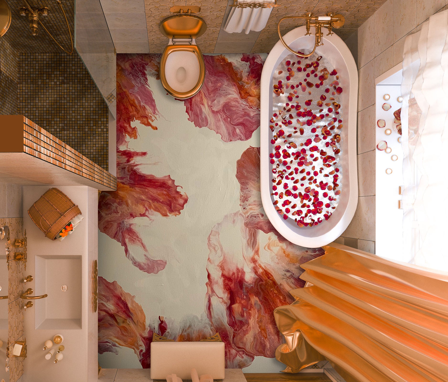 3D Red Pattern 98199 Valerie Latrice Floor Mural Wallpaper Murals Self-Adhesive Removable Print Epoxy