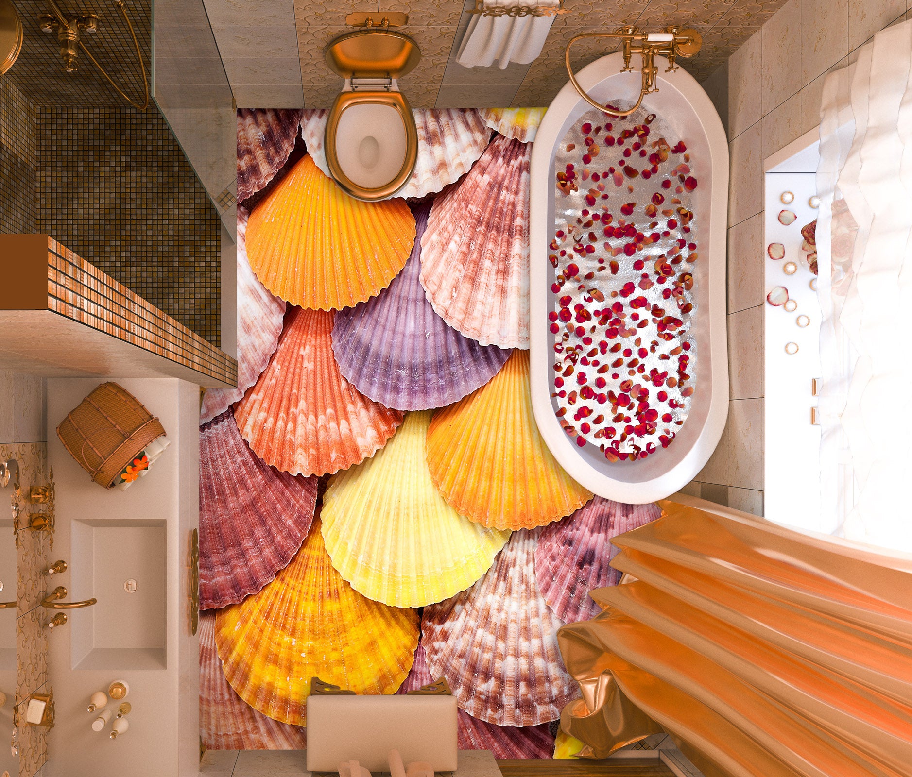 3D Colorful Shells 594 Floor Mural Wallpaper Murals Rug & Mat Print Epoxy waterproof bath floor