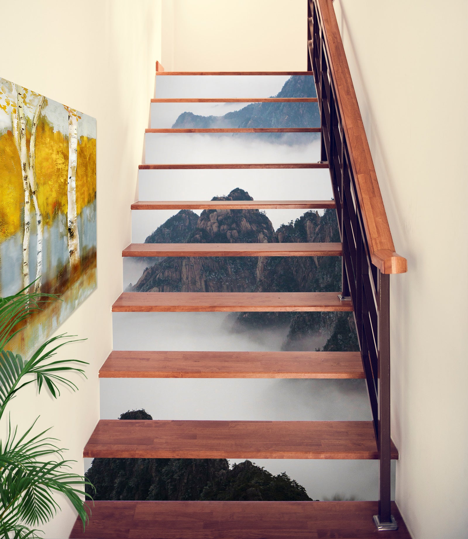 3D Cloudy Mountains 416 Stair Risers