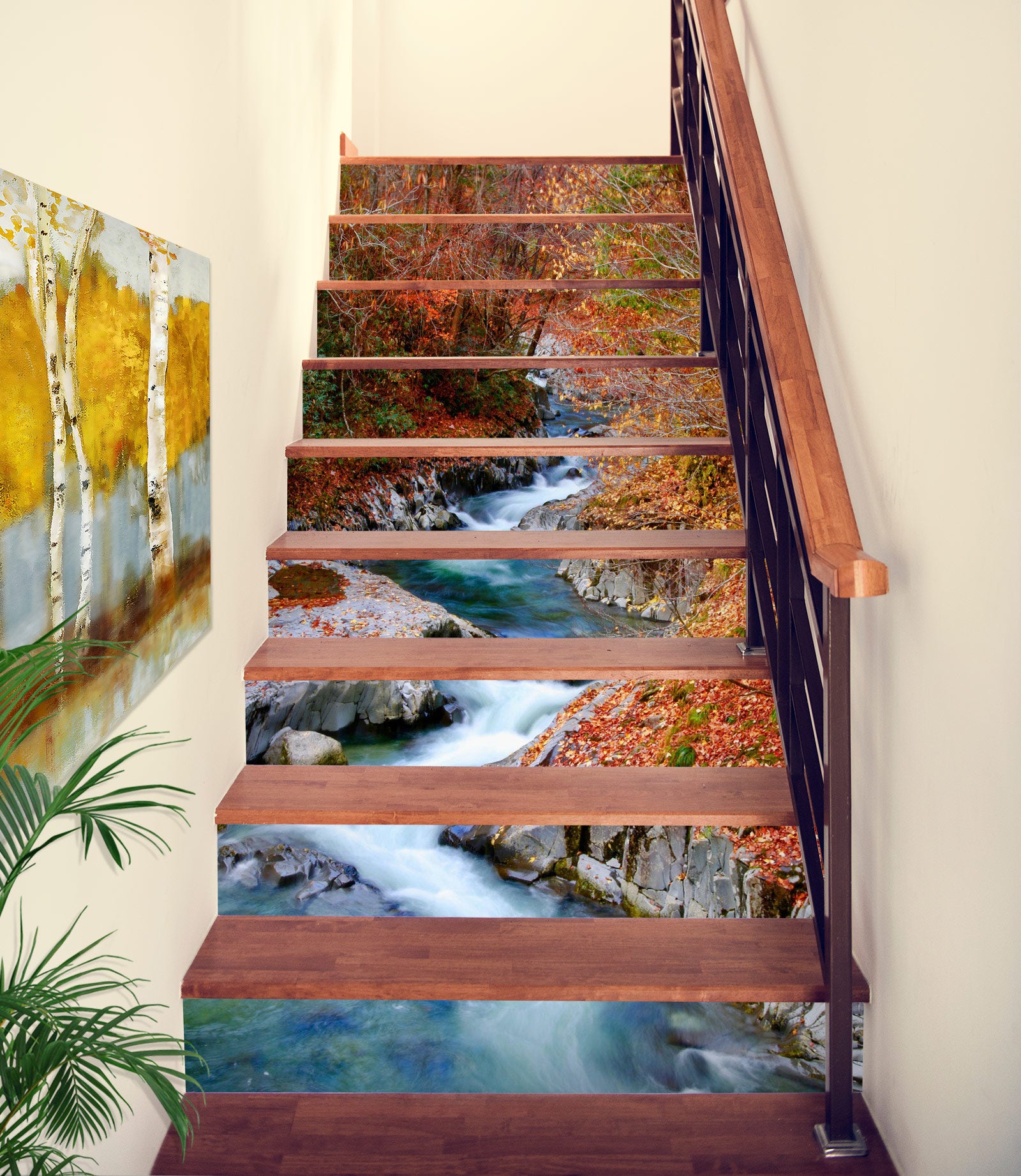 3D Winding River In Autumn 364 Stair Risers