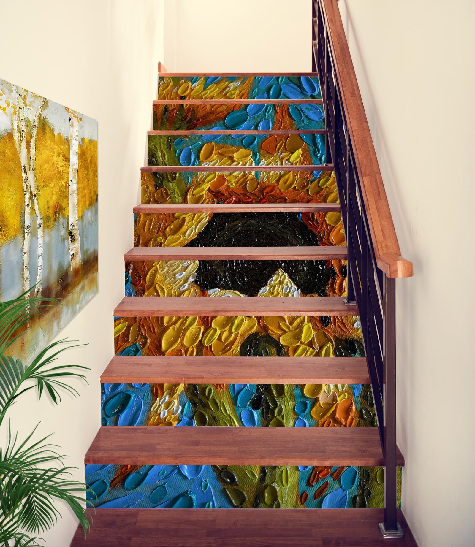 3D Sunflower Painting 96165 Dena Tollefson Stair Risers