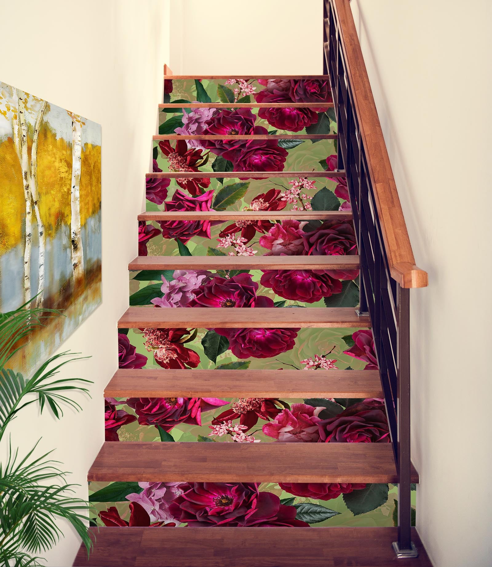 3D Crimson Flowers 10429 Uta Naumann Stair Risers