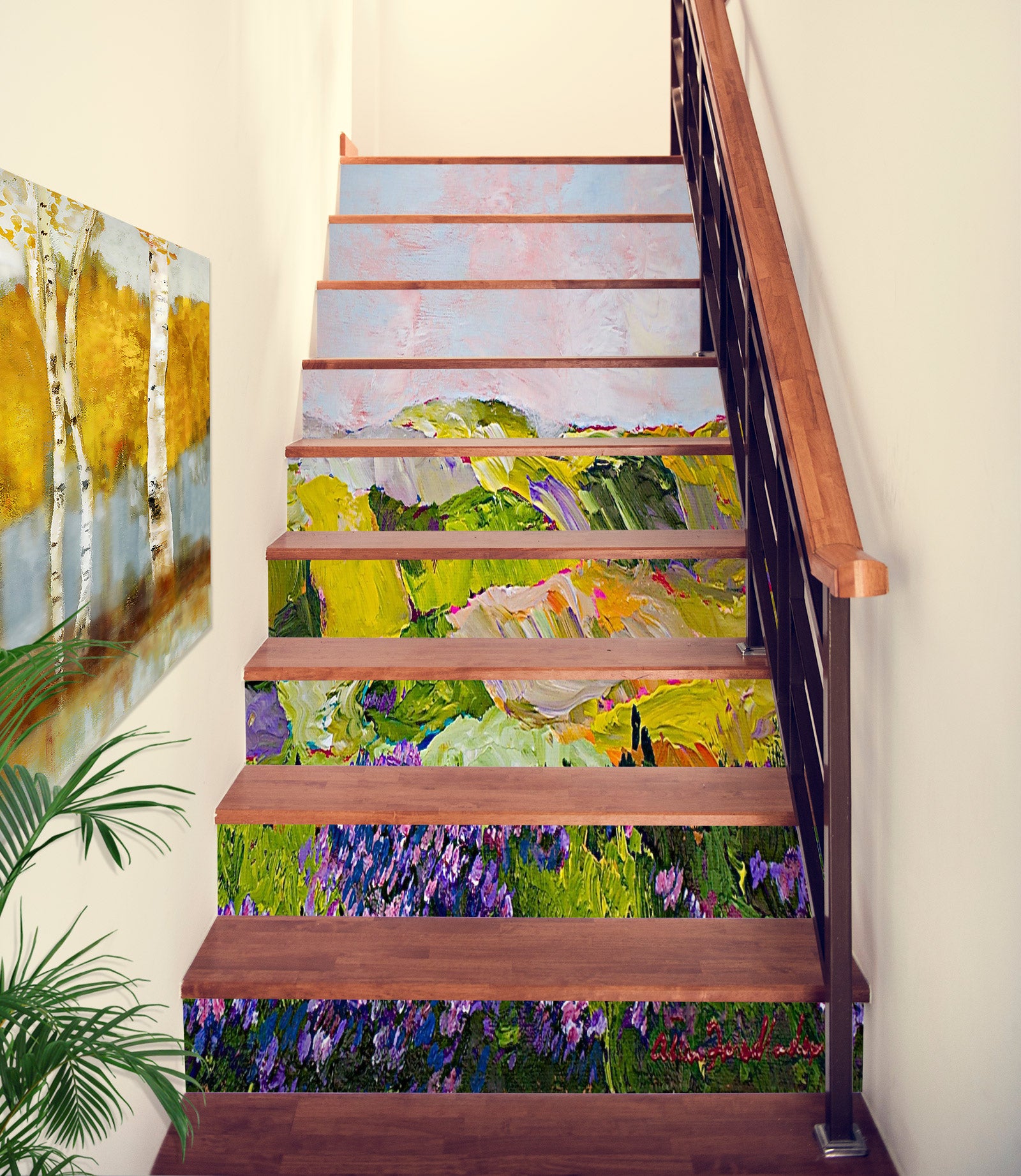 3D Flowers Hillside Oil Painting 89219 Allan P. Friedlander Stair Risers