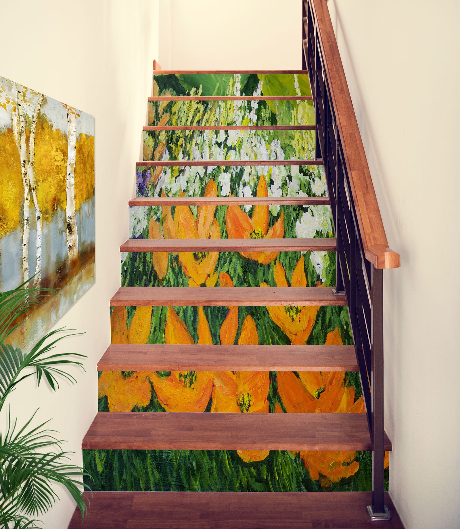 3D Orange White Flower Bush 9049 Allan P. Friedlander Stair Risers