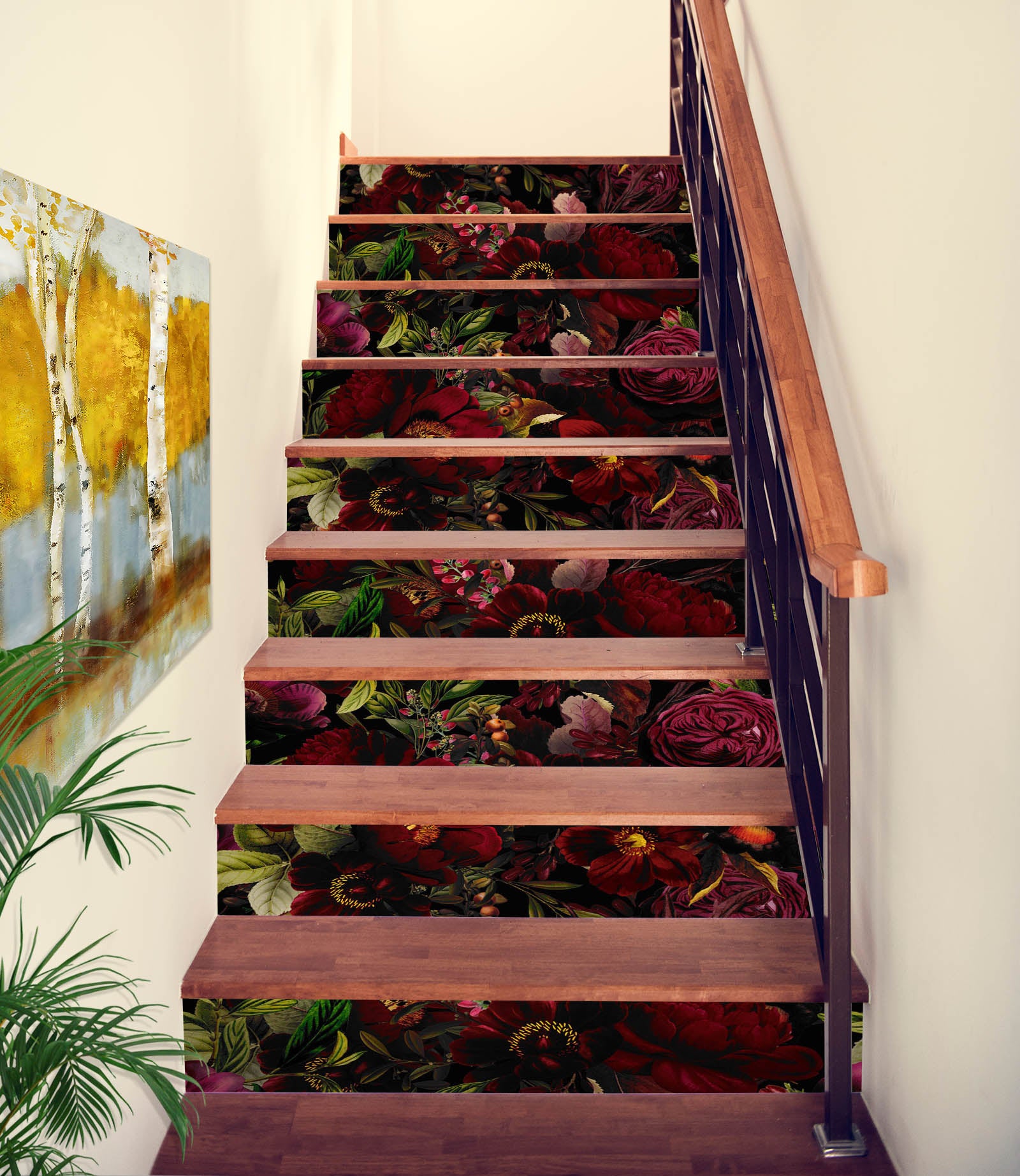 3D Crimson Flowers 10448 Uta Naumann Stair Risers