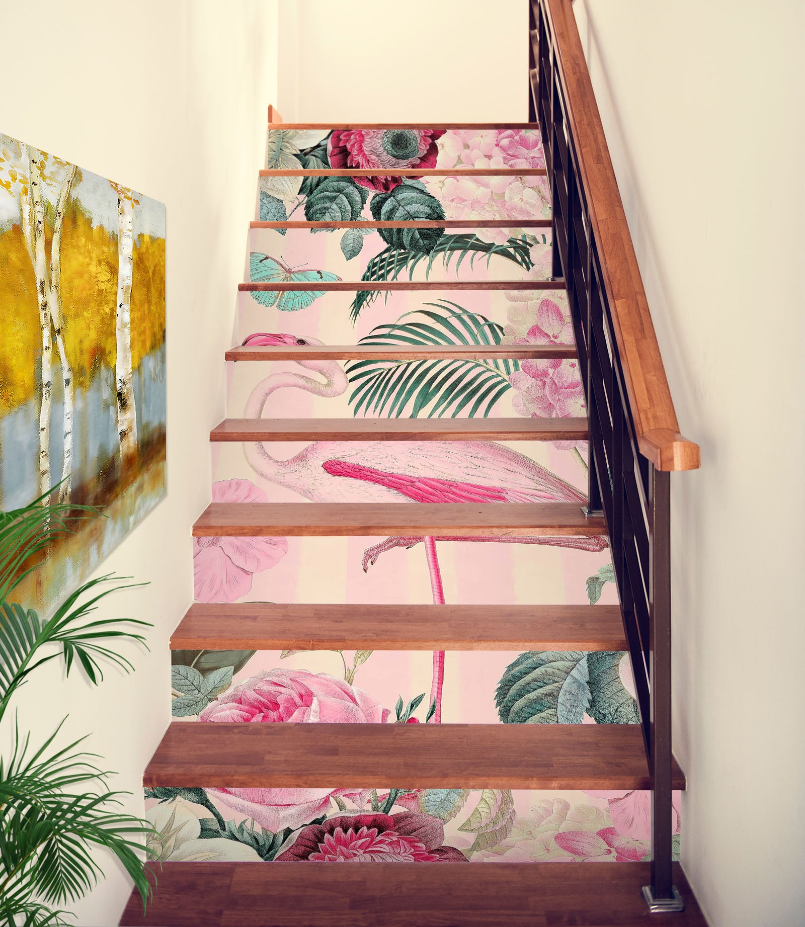 3D Flamingo Flowers 109203 Andrea Haase Stair Risers