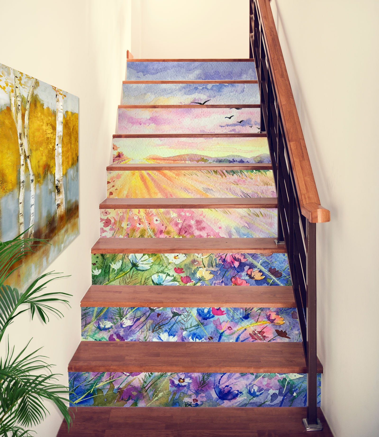 3D Rainbow Flower Field 521 Stair Risers