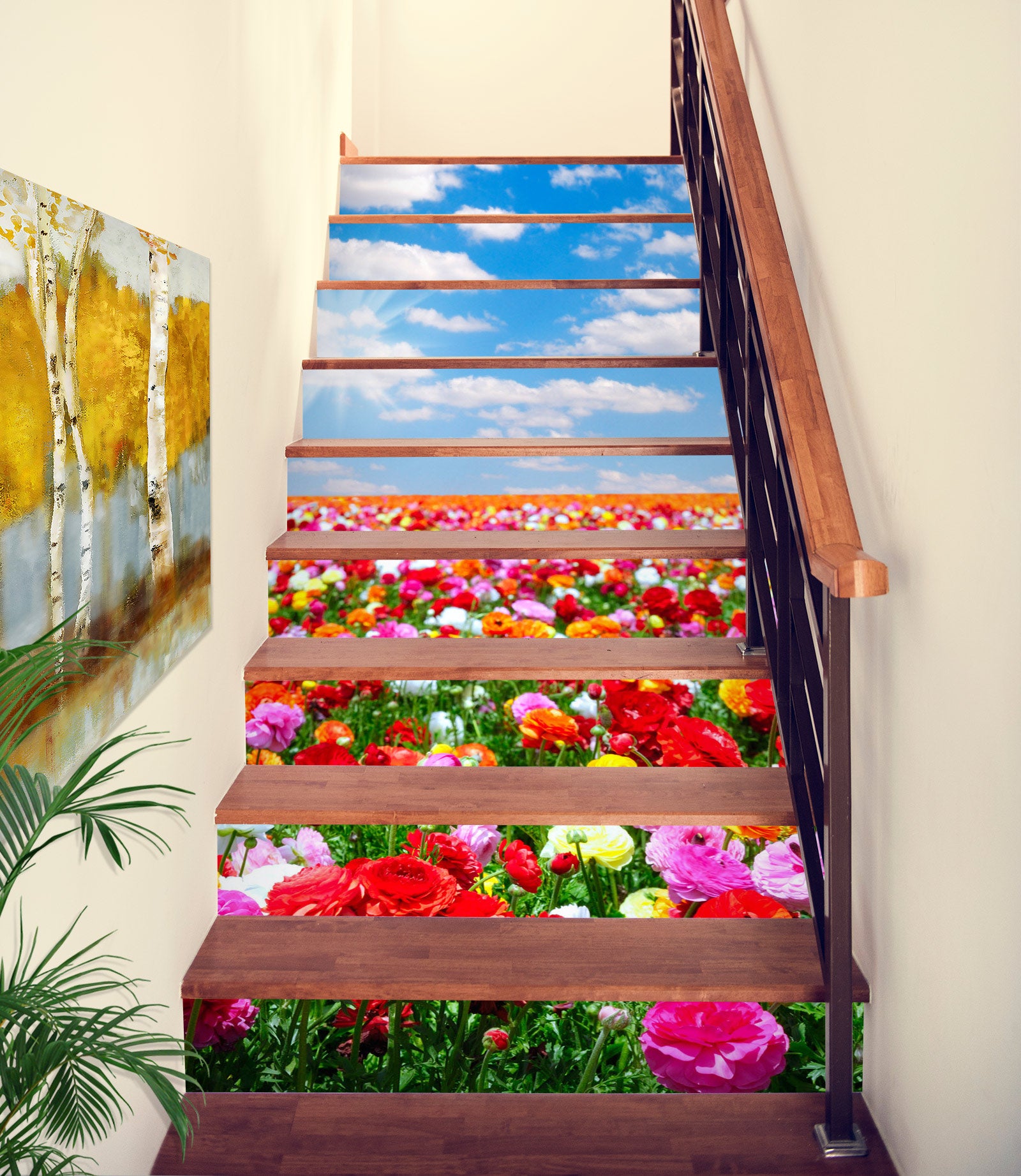 3D Bright Different Flowers 391 Stair Risers