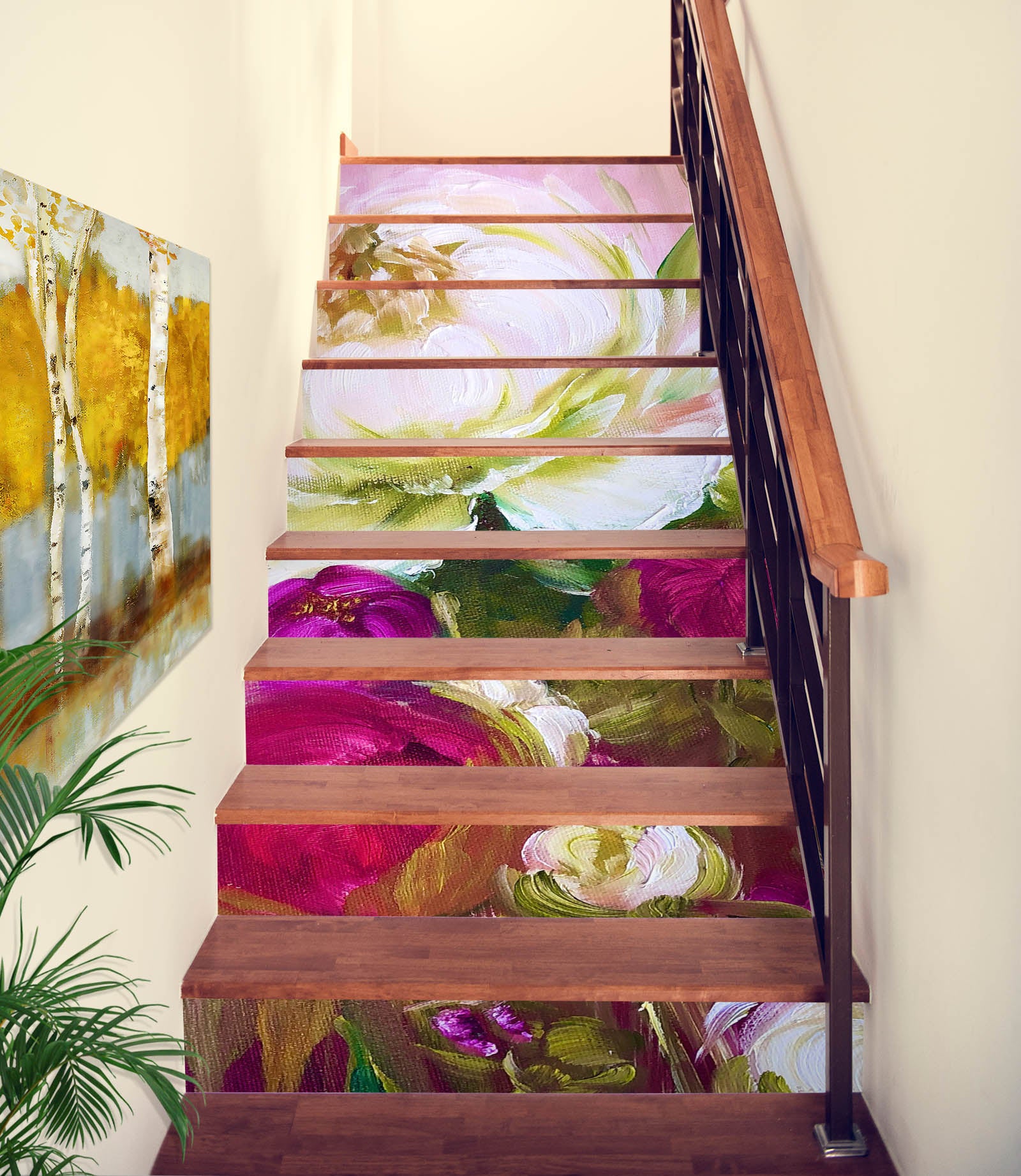 3D Red White Rose 2035 Skromova Marina Stair Risers