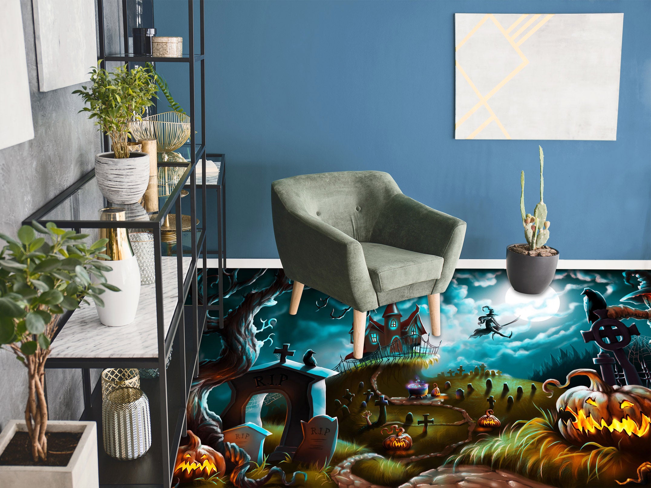 3D Halloween Castle 012 Floor Mural Self-Adhesive Sticker Bathroom Non-slip Waterproof Flooring Murals