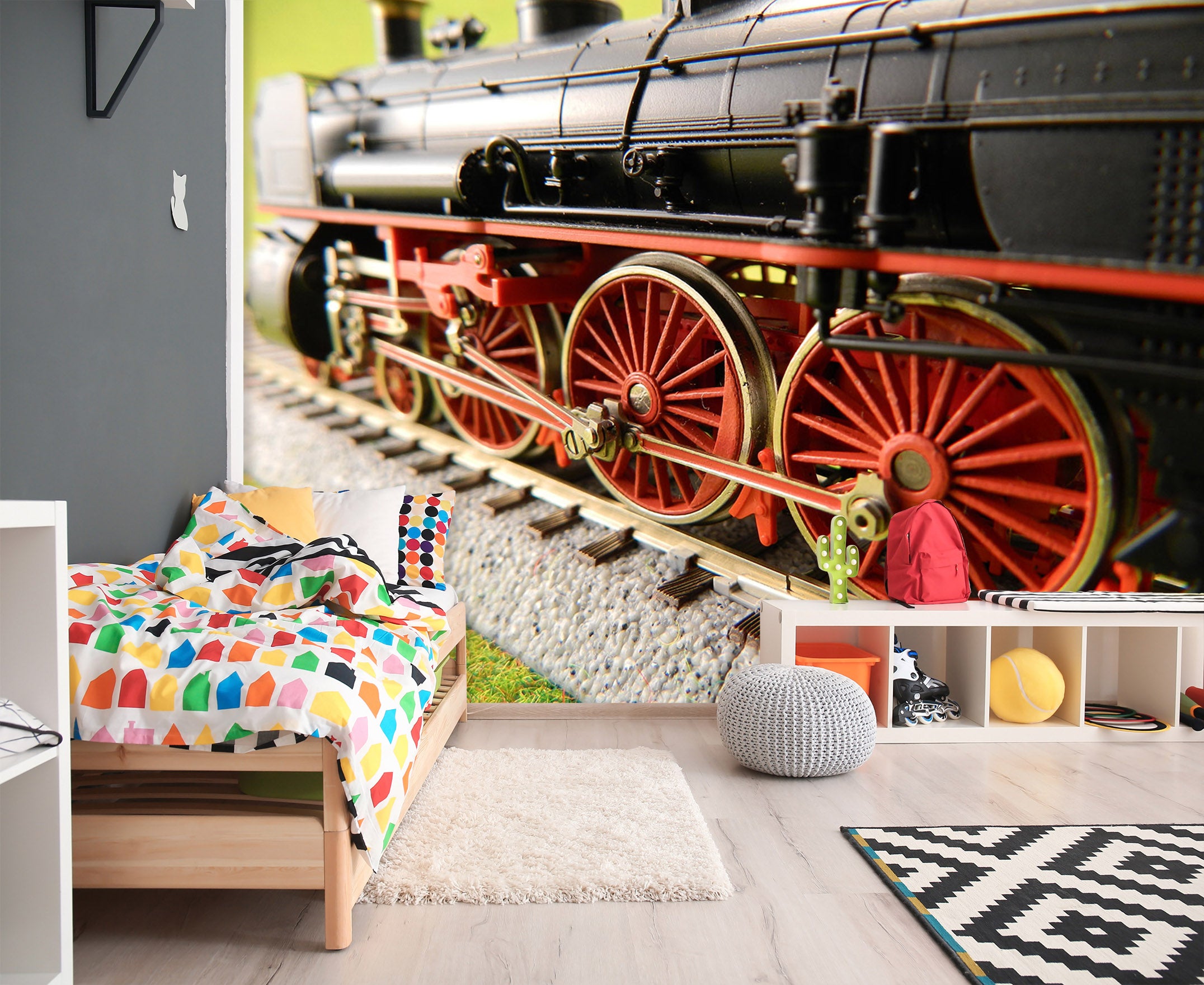 3D Red Train Wheel 248 Vehicle Wall Murals