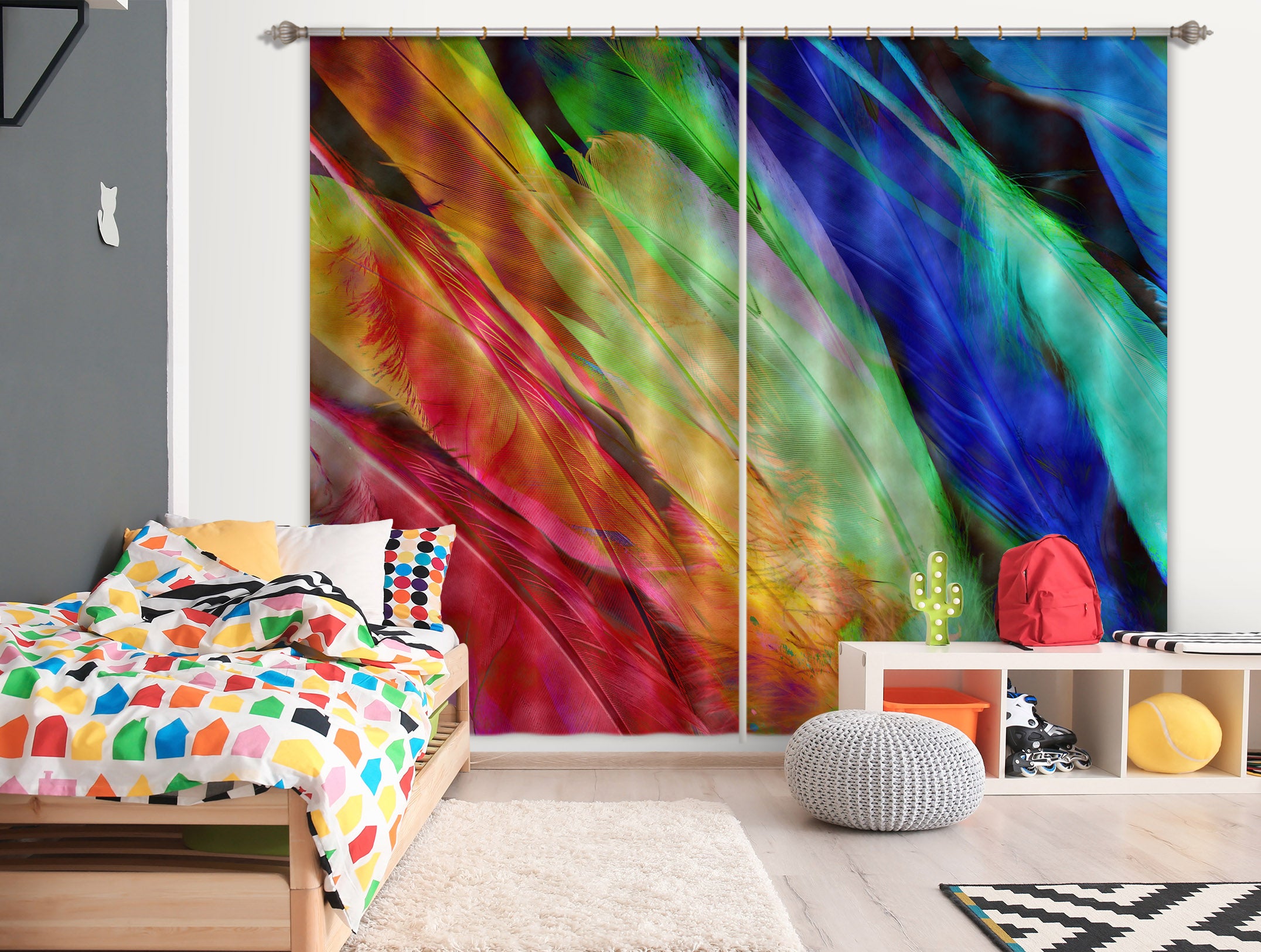 3D Colored Feathers 71042 Shandra Smith Curtain Curtains Drapes