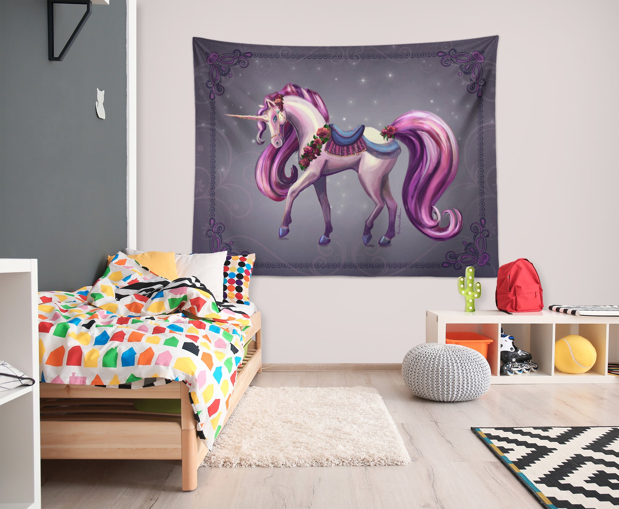3D Wreath Unicorn 959 Rose Catherine Khan Tapestry Hanging Cloth Hang