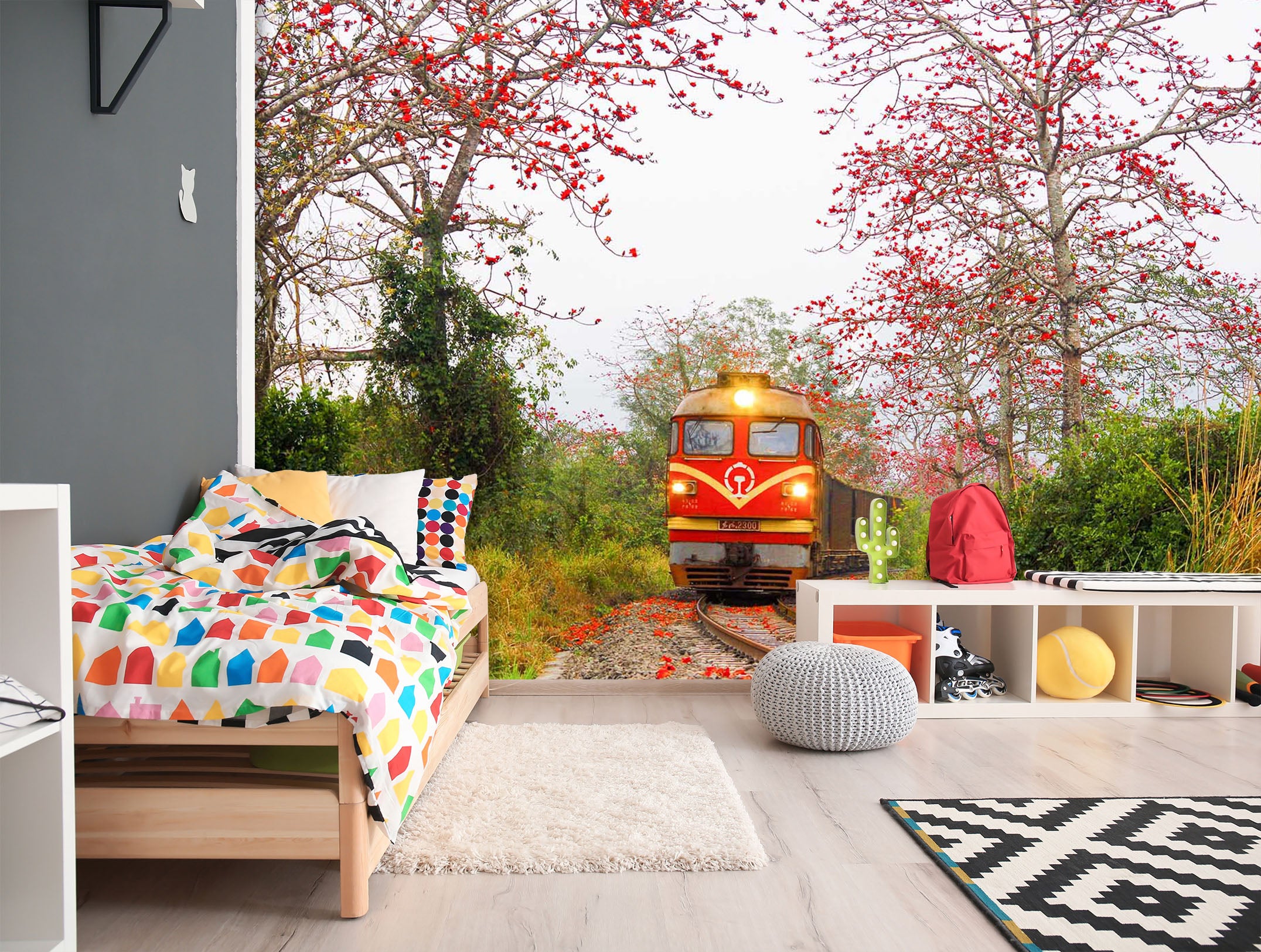 3D Kapok Train 222 Vehicle Wall Murals