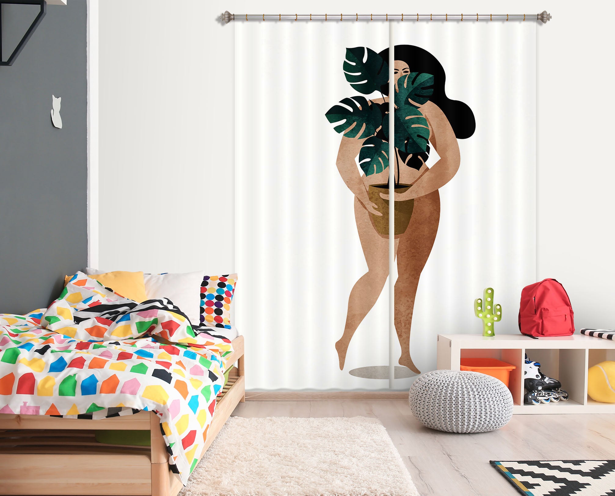 3D Woman Flower Pot 1092 Boris Draschoff Curtain Curtains Drapes