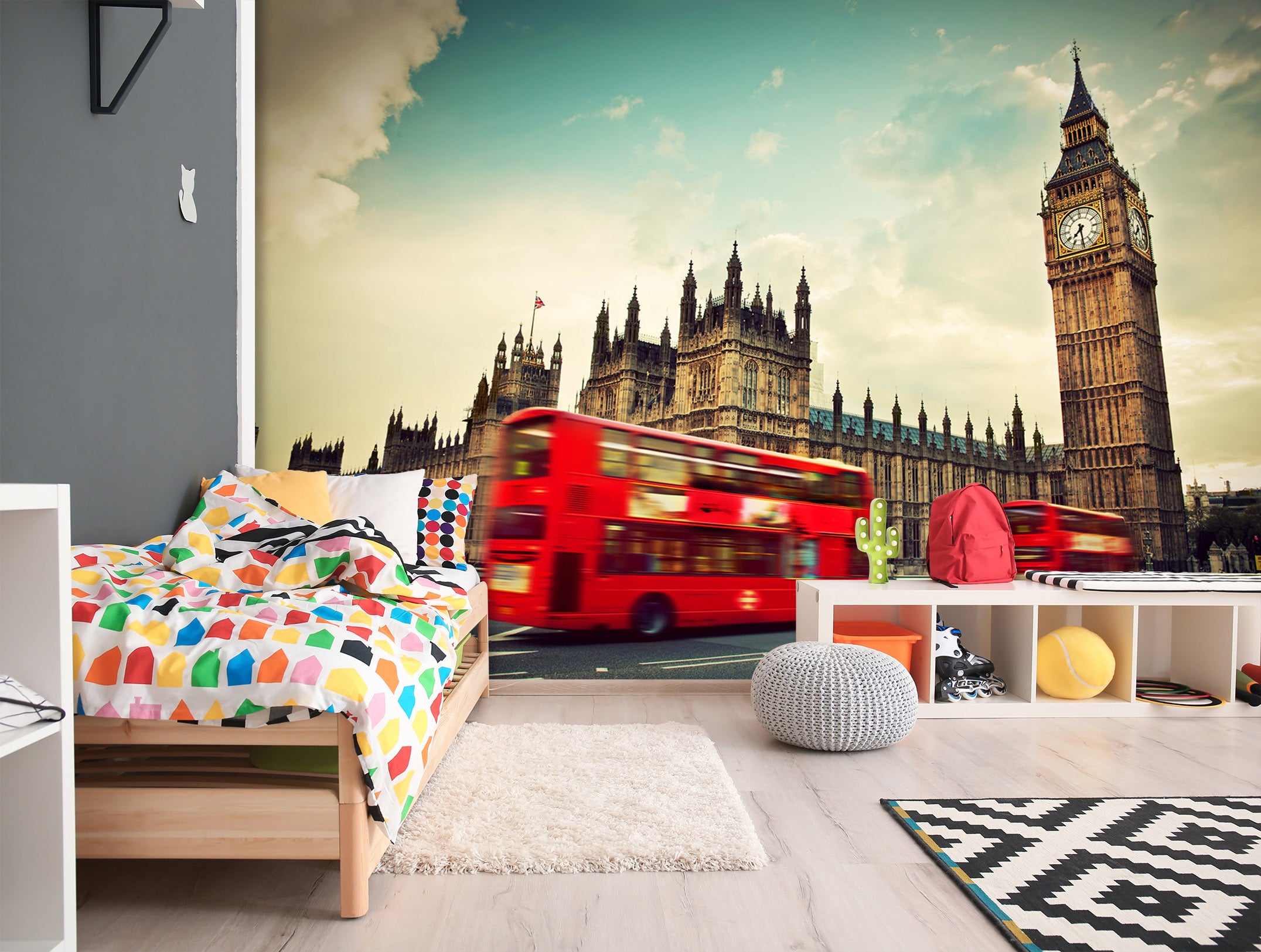 3D Bus Clock Tower 261 Vehicle Wall Murals