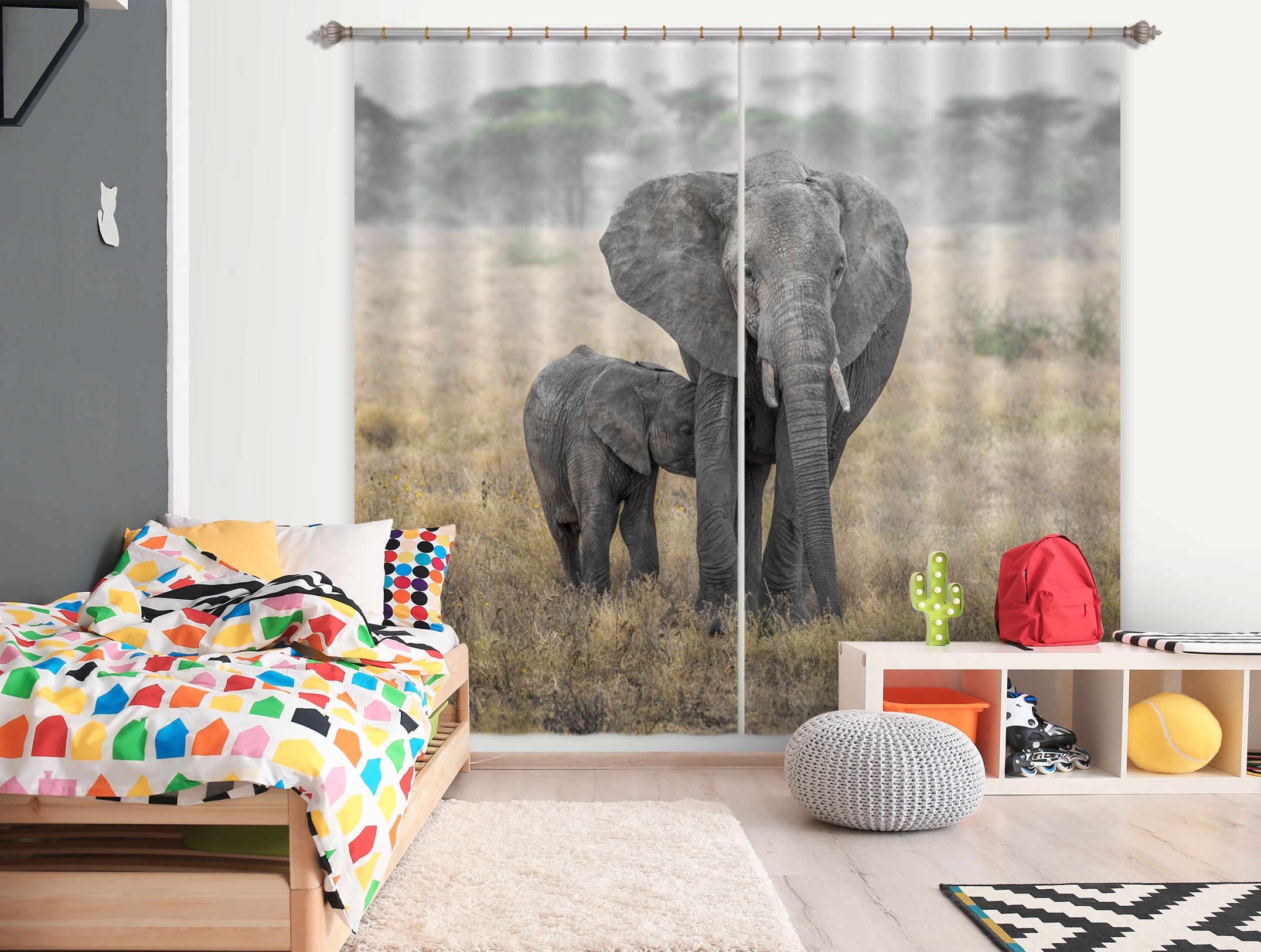 3D Steppe Elephant 114 Marco Carmassi Curtain Curtains Drapes