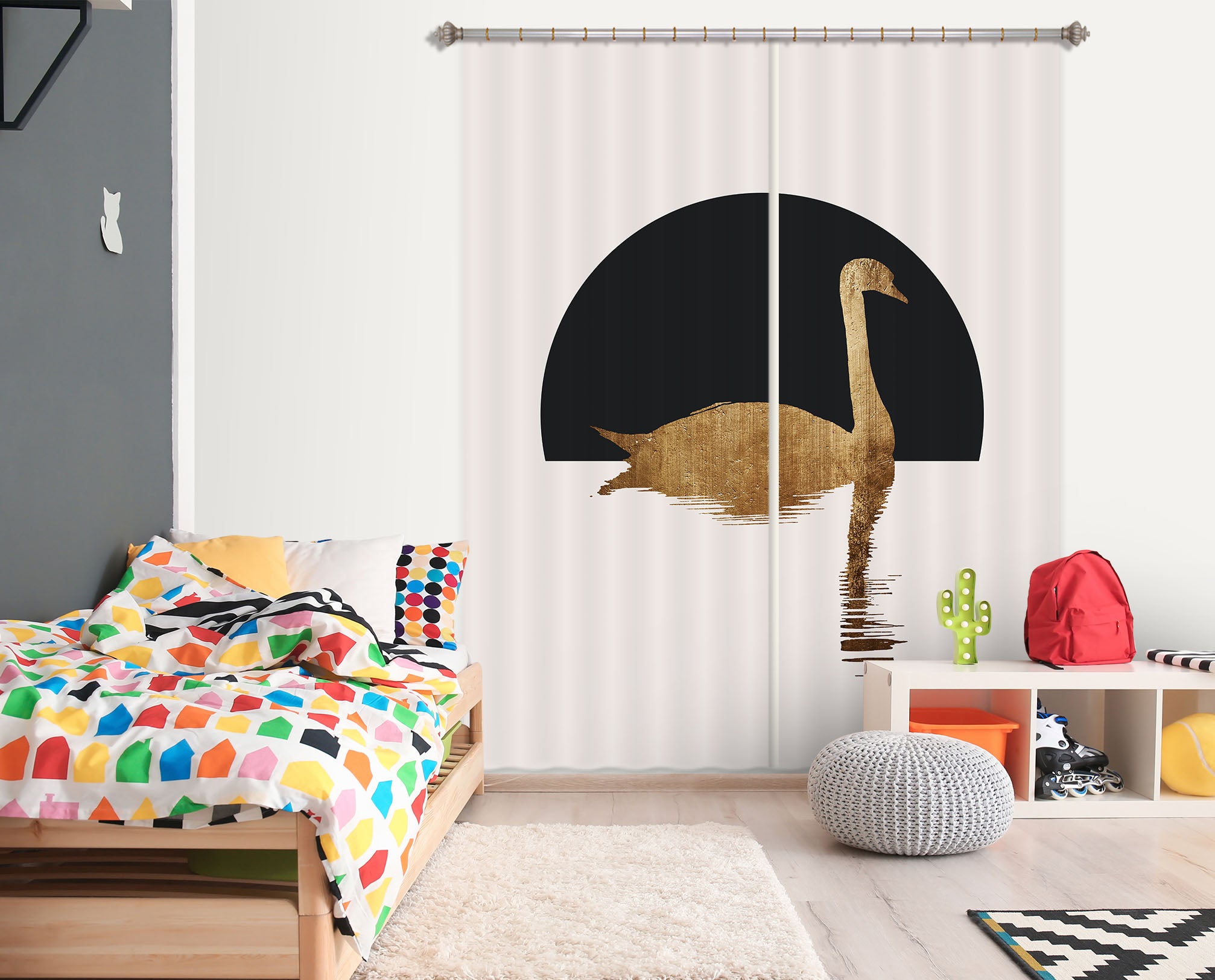 3D Golden Swan 1124 Boris Draschoff Curtain Curtains Drapes