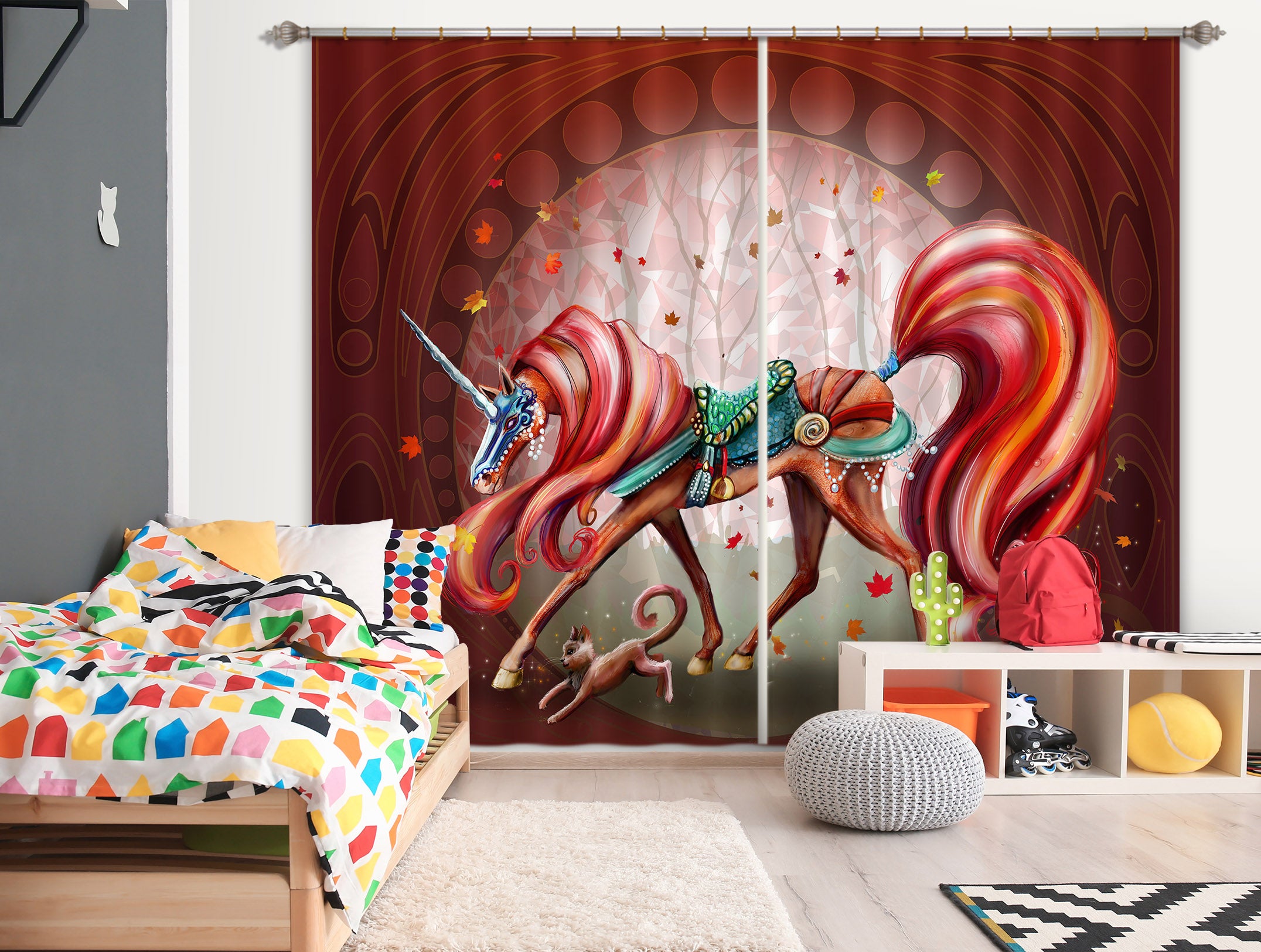 3D Unicorn Tail 037 Rose Catherine Khan Curtain Curtains Drapes