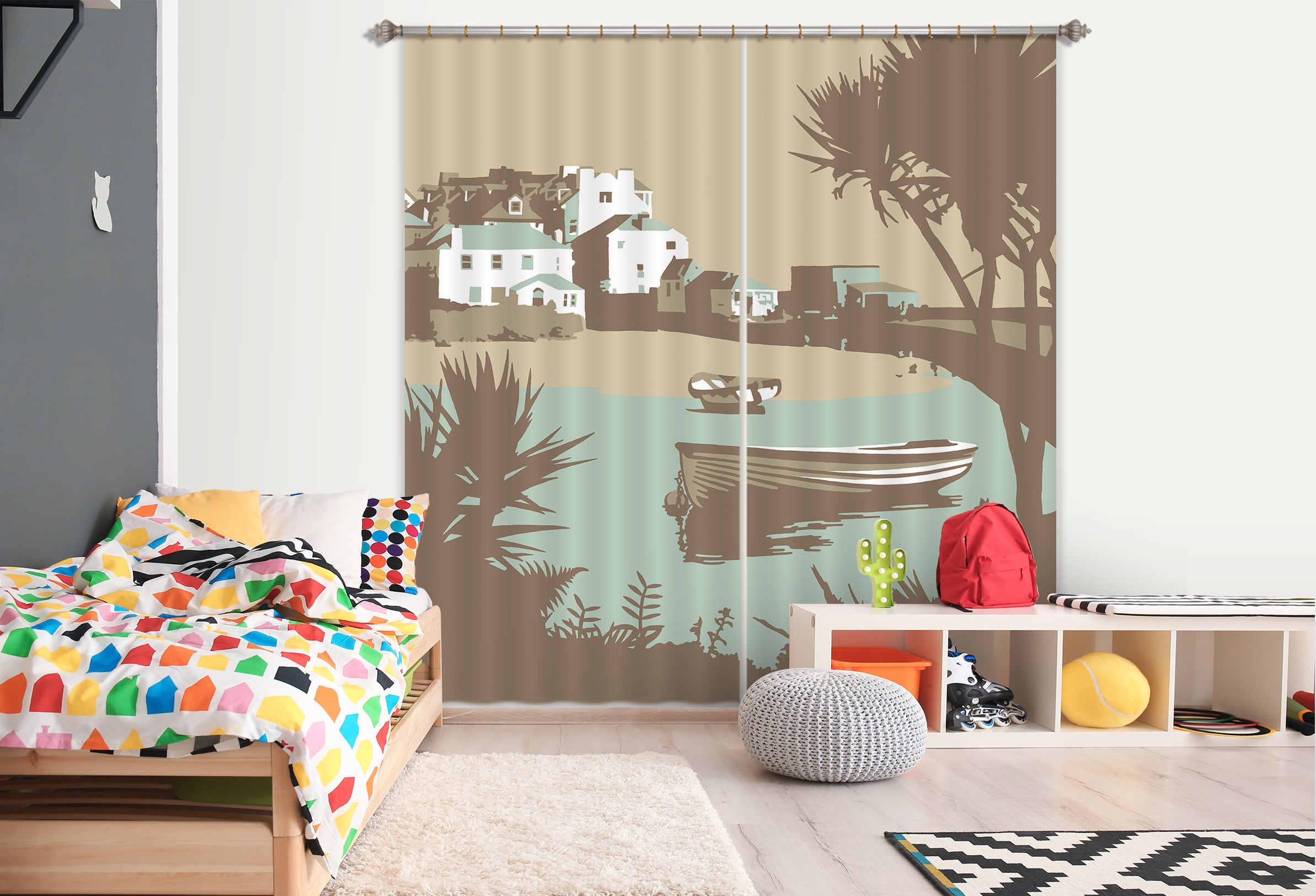 3D River Boat 156 Steve Read Curtain Curtains Drapes