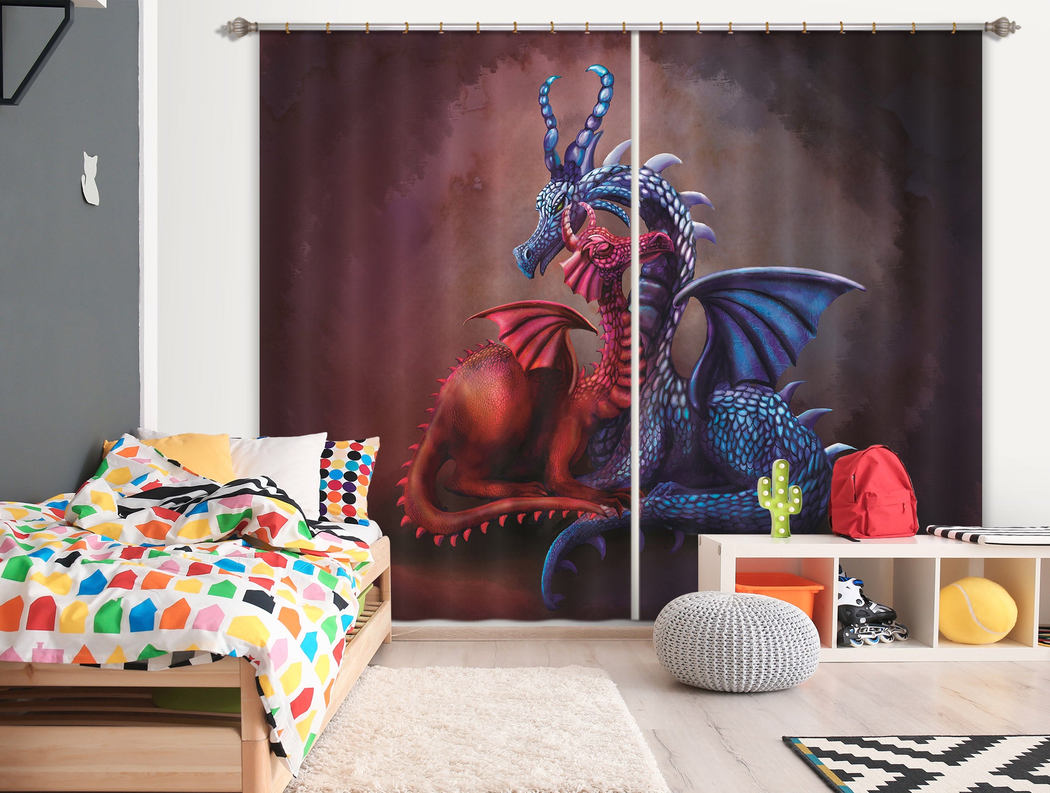 3D Dragon Lovers 108 Rose Catherine Khan Curtain Curtains Drapes
