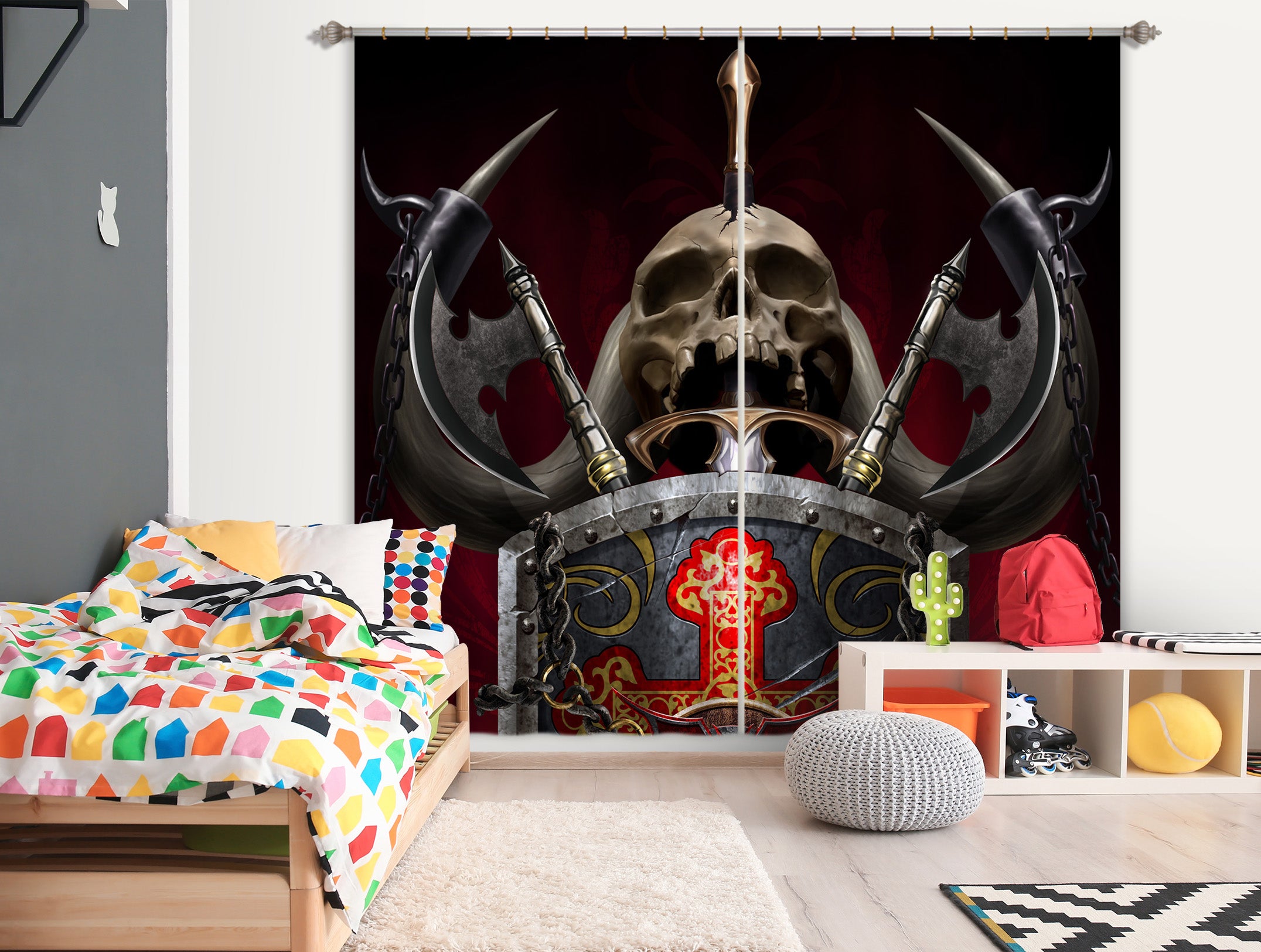3D Metal Shield Skull 5081 Tom Wood Curtain Curtains Drapes