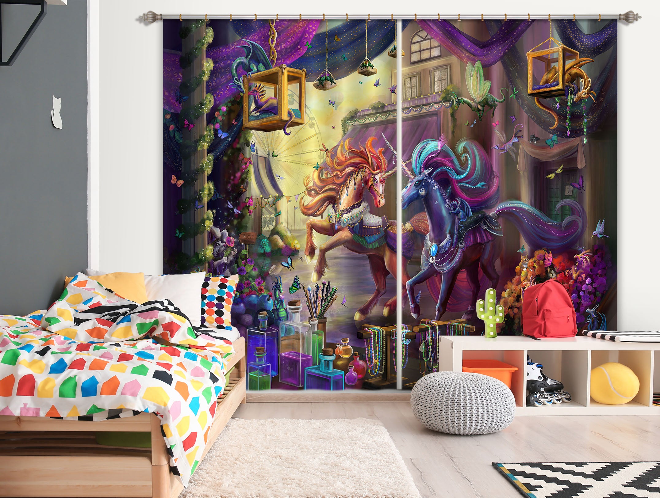 3D Sun Unicorn 128 Rose Catherine Khan Curtain Curtains Drapes