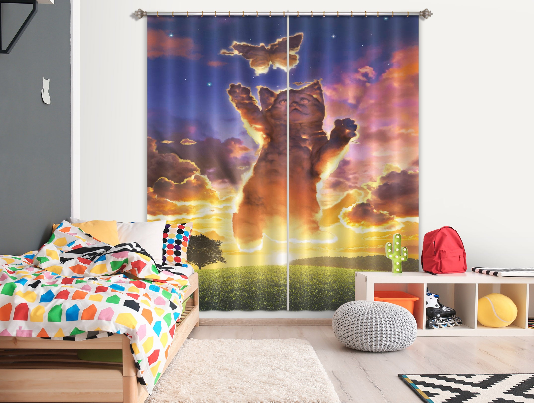 3D Cloud Kitten Sunset 024 Vincent Hie Curtain Curtains Drapes