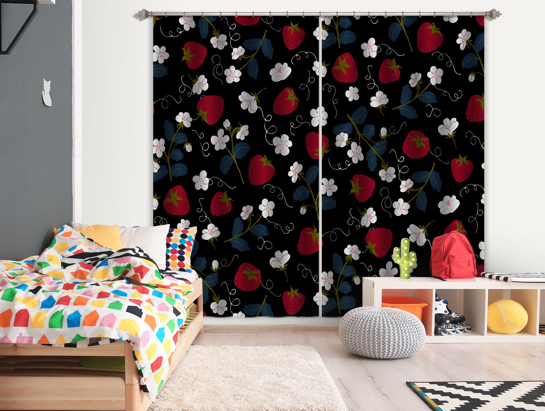 3D Strawberry Flowers 11195 Kashmira Jayaprakash Curtain Curtains Drapes