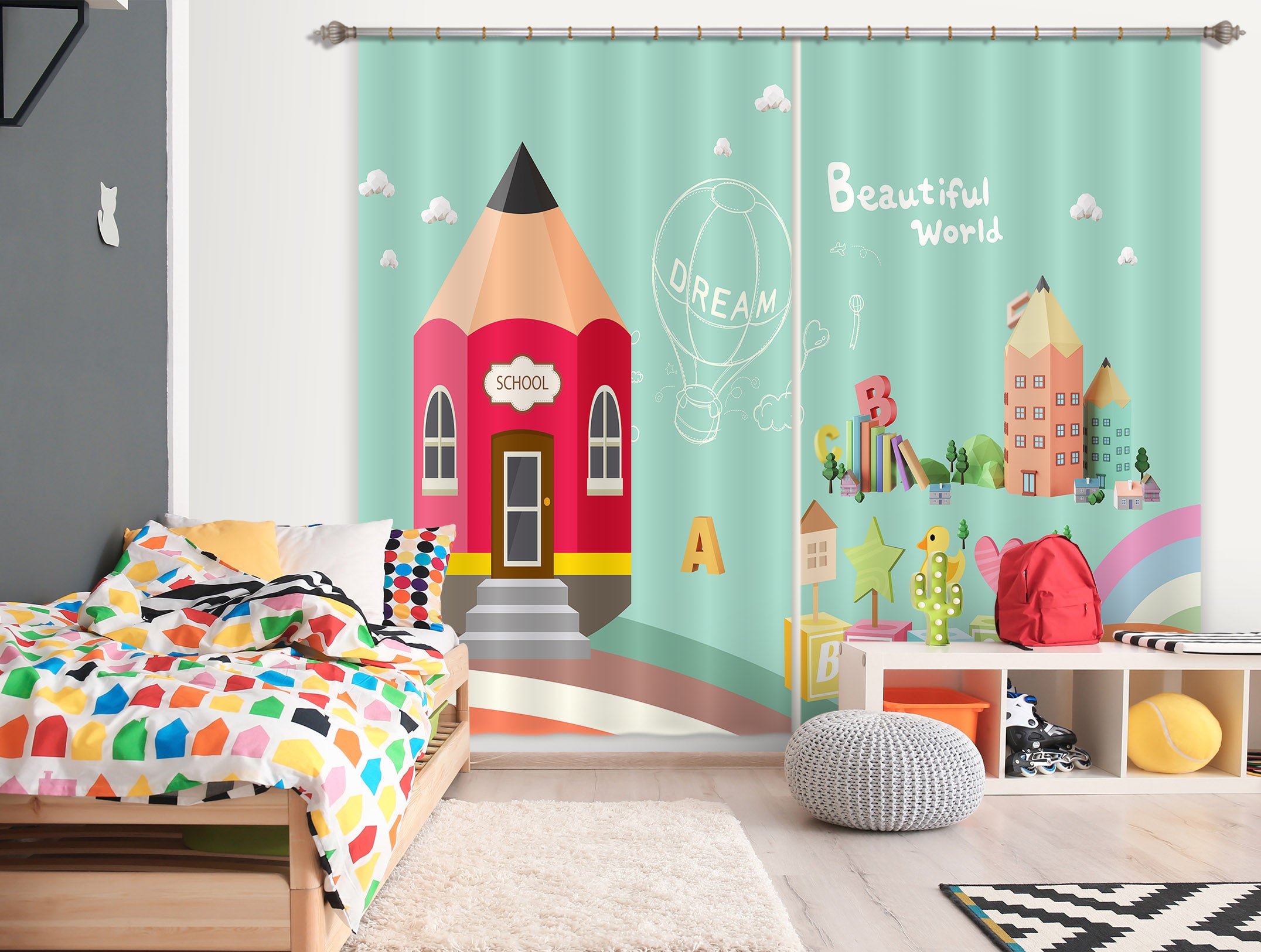 3D Pencil House 754 Curtains Drapes
